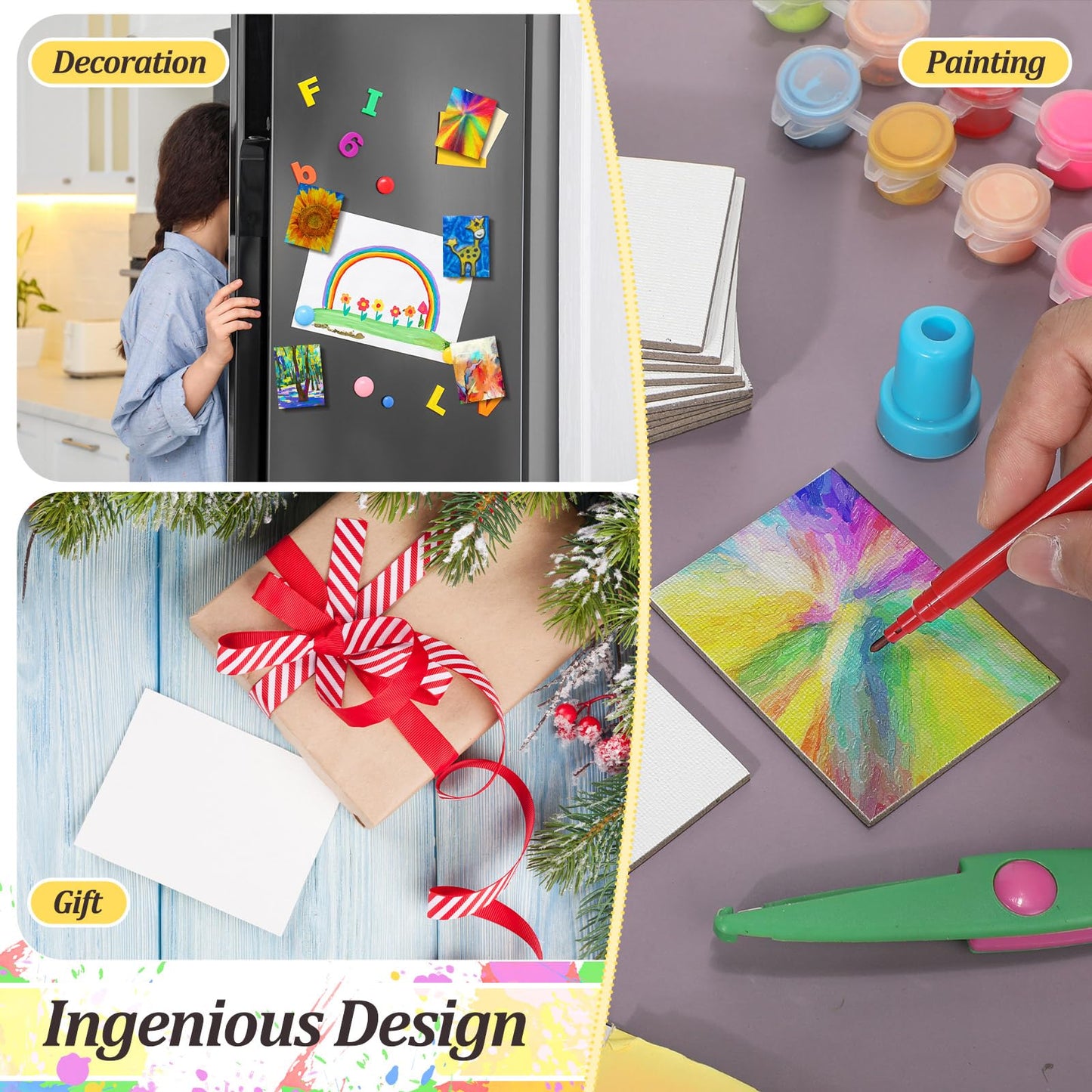 Engrowtic 25 Pcs Mini Magnetic Painting Canvas Panel Mini Canvas Boards for Painting Tile Art for Fridge Locker Art Crafts DIY(Rectangle,2 1/5 x 3 in)
