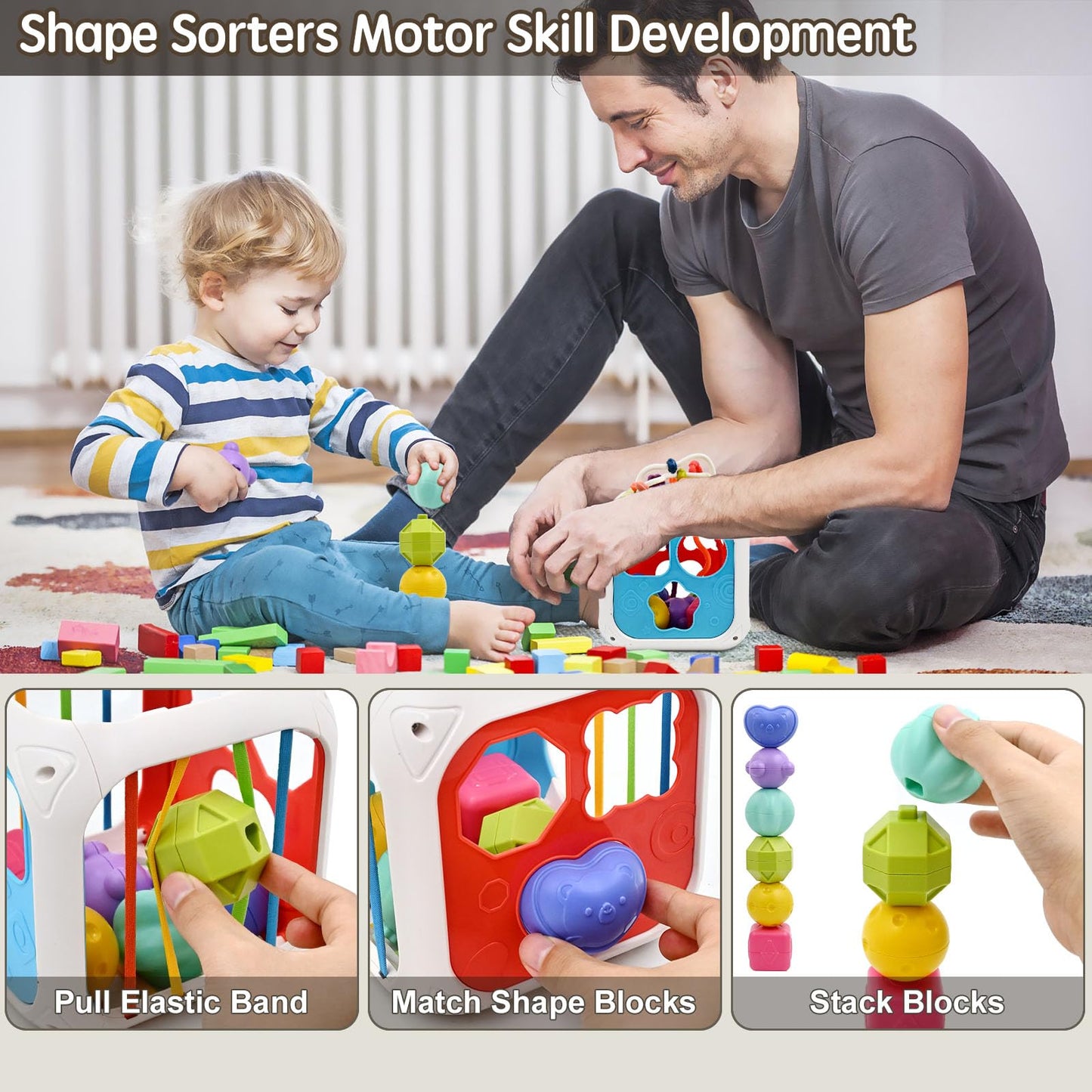 AiTuiTui Multifunction Baby Sensory Montessori Activity Cube Toys, Shape Sorter Early Learning Educational Interactive Toys for Infant Toddlers Boy Girl, Birthday Gifts Easter Basket Stuffers