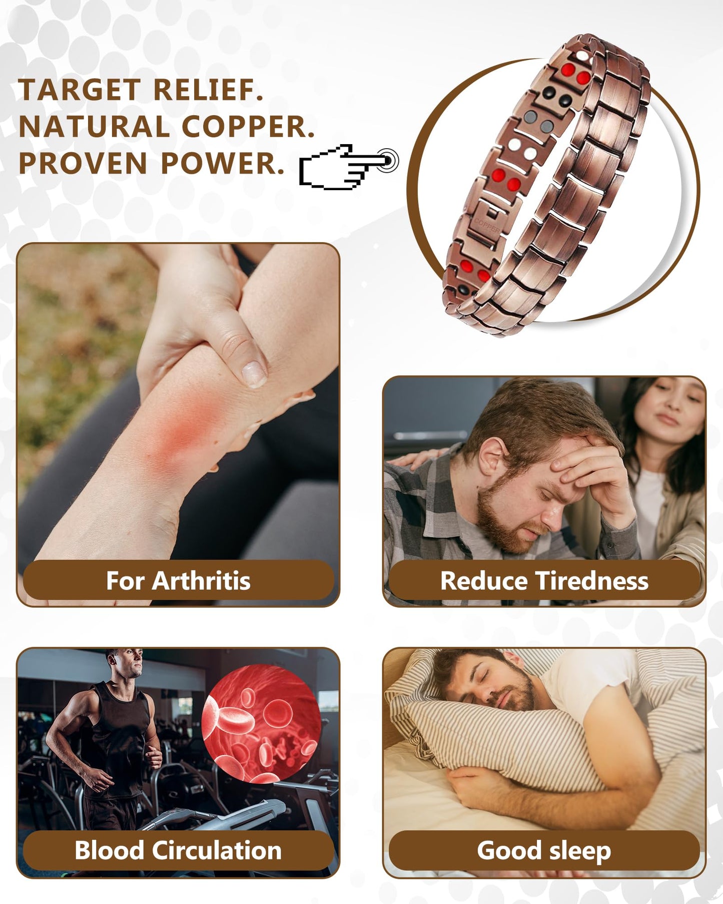 Feraco Copper Bracelet for Men 4 Kinds Magnetic Bracelets Elegant 99.99% Solid Copper Jewelry with Magnets