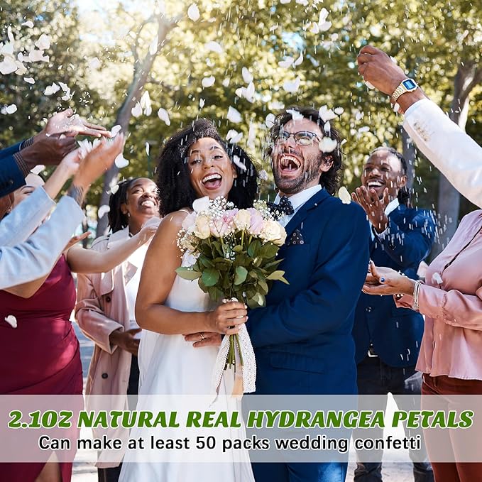 Wavwavw Biodegradable Confetti, Dried Hydrangea Flower Petals with Throw Me Stickers Wedding Confetti Biodegradable Flower Petals for Wedding Ideas Valentines Day Decor (White,55 Pcs)