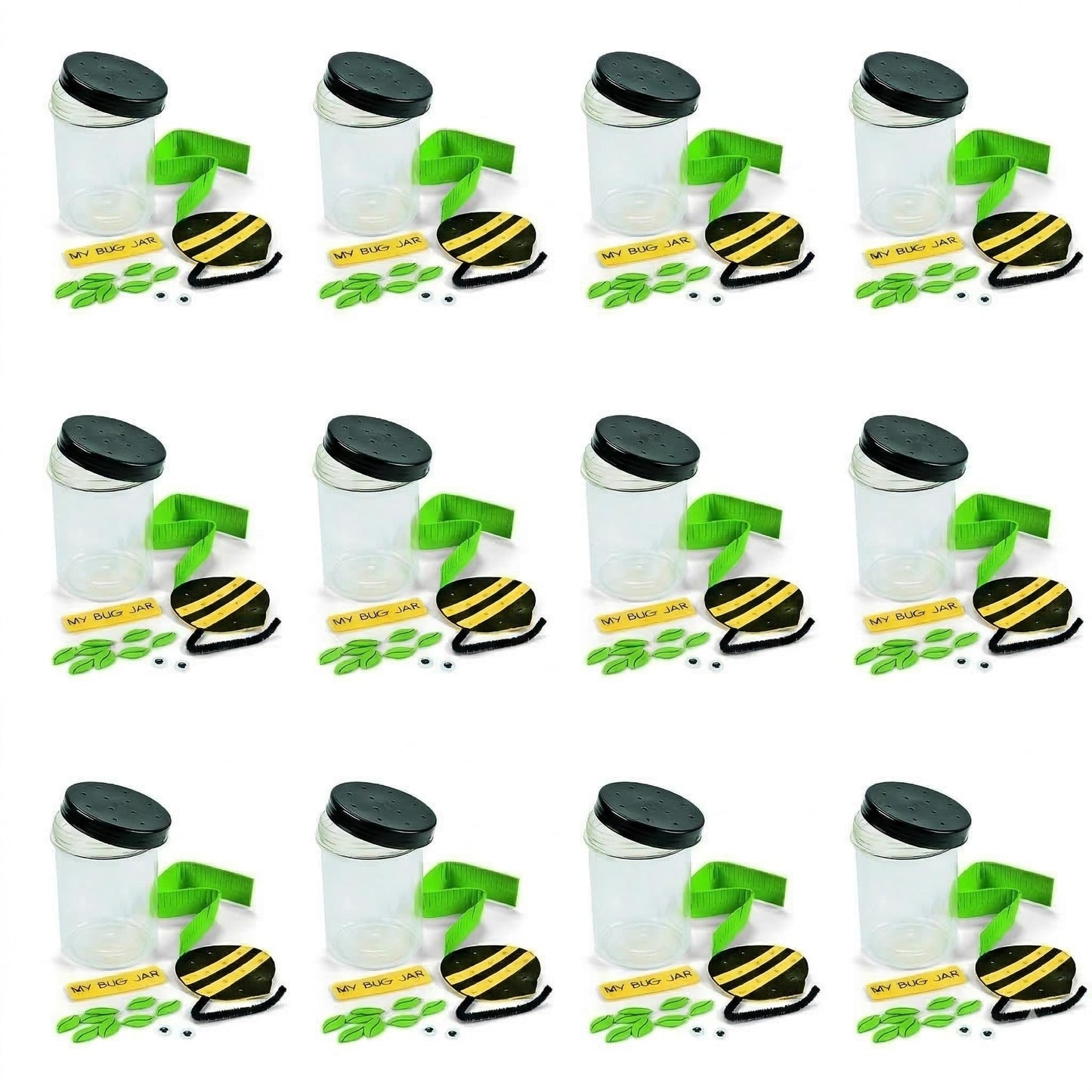 Fun Express Plastic Bug Jar Craft Kit - Makes 12 Lightning Bug & Firefly Jars for Kids | VBS Vacation Bible School Supplies & Spring Activities | Educational Nature Exploration & Backyard Fun
