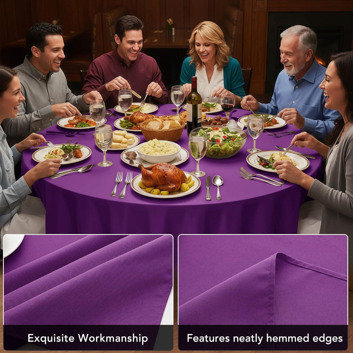 10-Pack Purple Round Tablecloths, 108 Inches, Stain-Resistant Polyester for 4-5 Ft Round Tables - Washable Table Covers for Weddings, Banquets, Birthday Parties, Events