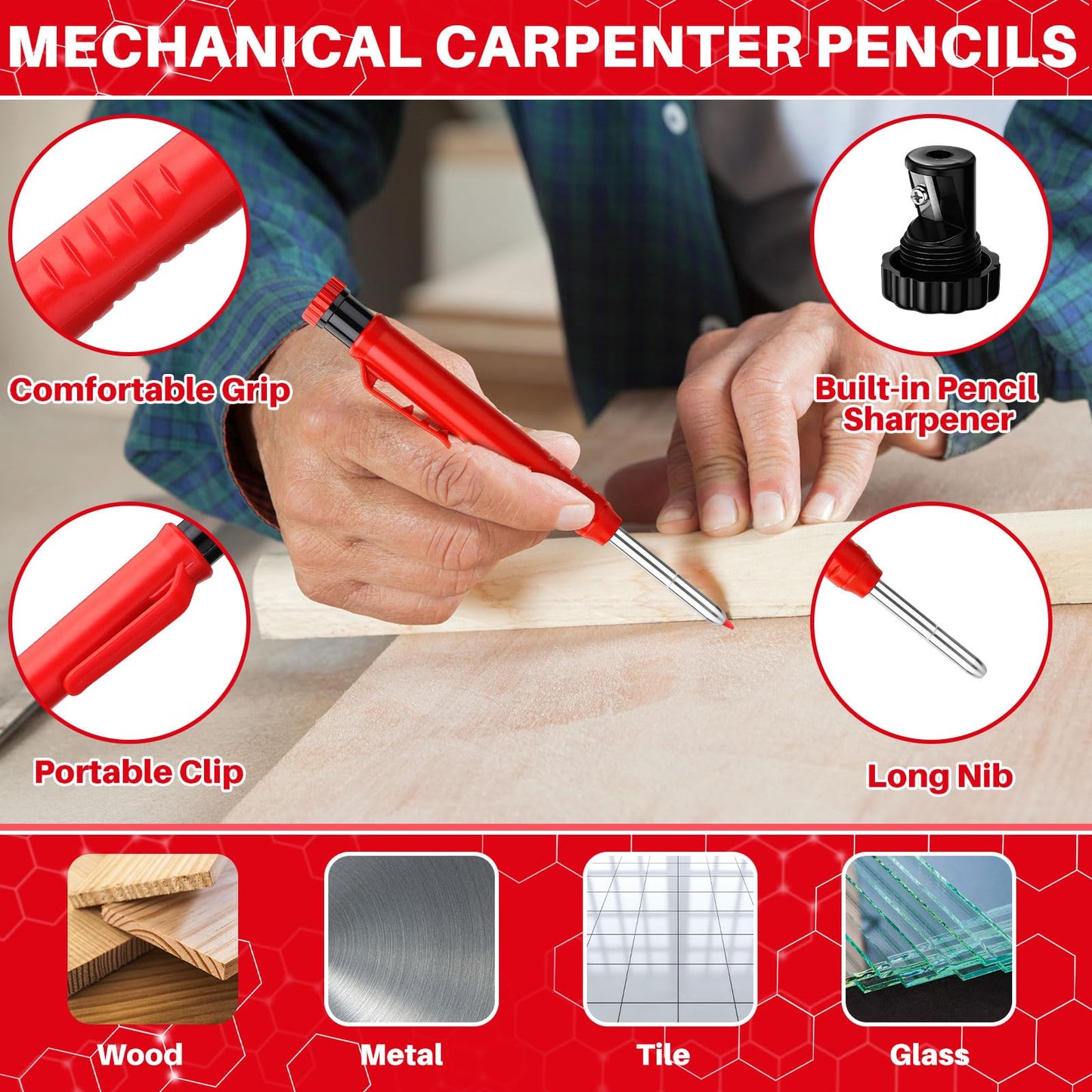 Relaxweex 32 Pack Woodworking Ruler Precision Metal Slide Rule 3D Multi-Angle Measuring Ruler Miter Triangle Rule and Mechanical Carpenter Pencils with Sharpener for Carpenters Craftsmen Builders