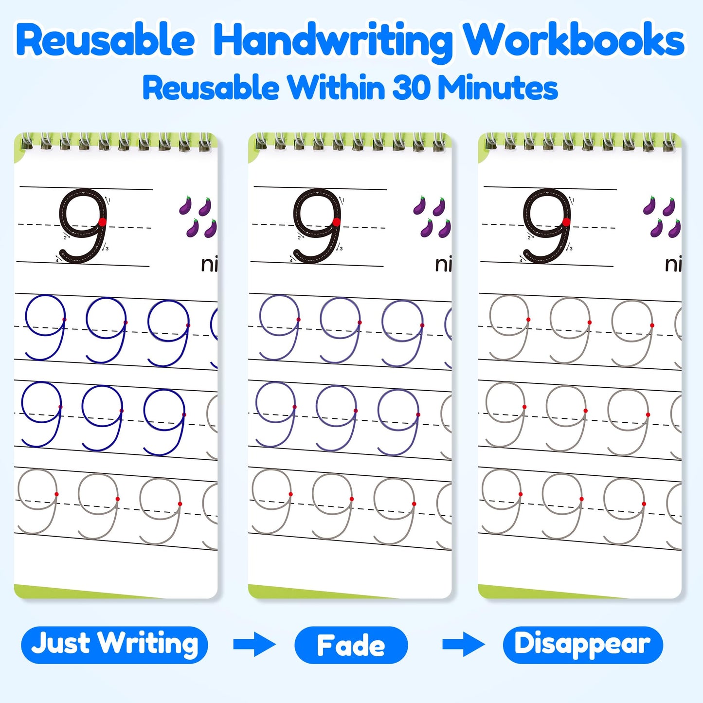 Large Magic Grooved Writing Practice Books for Kids, Reusable Grooved Handwriting Workbooks, Number Letter Tracing Books for Kids Age 3-8 Kindergarten Preschool Calligraphy