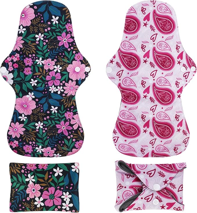 PHOGARY Reusable Menstrual Pads (7 in 1), Bamboo Cloth Pads for Heavy Flow with Wet Bag, Washable Overnight Cloth Panty Liners Period Pad, Large Sanitary Pad Set with Wings for Women