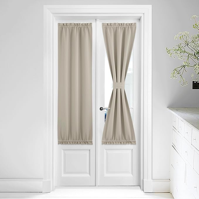 NICETOWN Natural Sidelight Door Window Curtains - Privacy French Curtains Thermal Insulate Window Covering for Patio Glass Front Door, 25 inch x 64 inch, 1 Panel