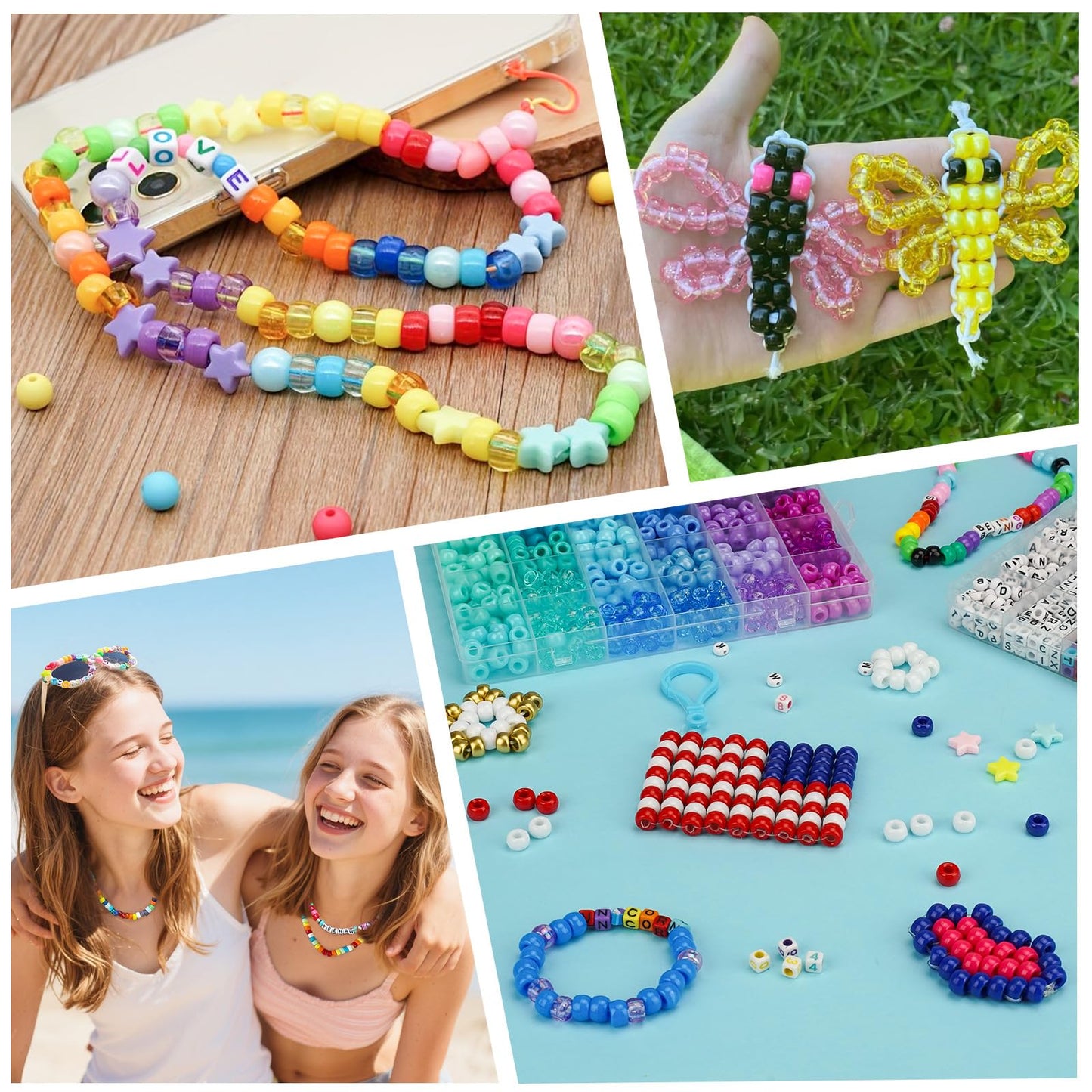 Gionlion 4200Pcs Pony Beads for Bracelet Making Kit, 48 Colors Kandi Beads Bracelet Kit, 2500PCS Rainbow Candy, 1700PCS Friendship Letter Bead with 20 Meter Elastic Strings