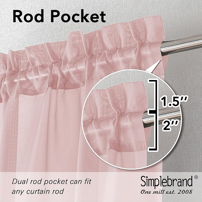 Simplebrand Blush Red Sheer Curtains 90 Inches Long 2 Panels, Light Filtering Rod Pocket Solid Color Window Sheer Curtain Panels, Elegant Curtains & Drapes for Living Room, Bedroom, 59" W x 90" L