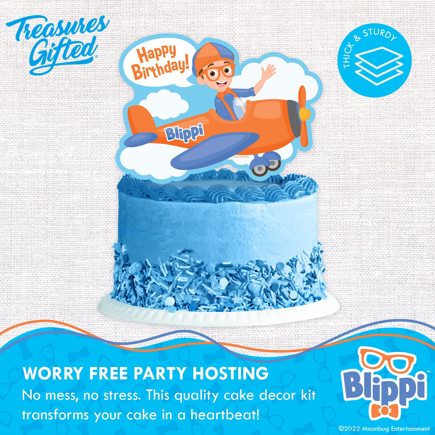 Treasures Gifted Officially Licensed Blippi Birthday Decorations Vehicle - Cake Topper Set - 1 Blippi Cake Topper & 24 Cupcake Toppers & Wrappers - Cake Decorations - Party Supplies