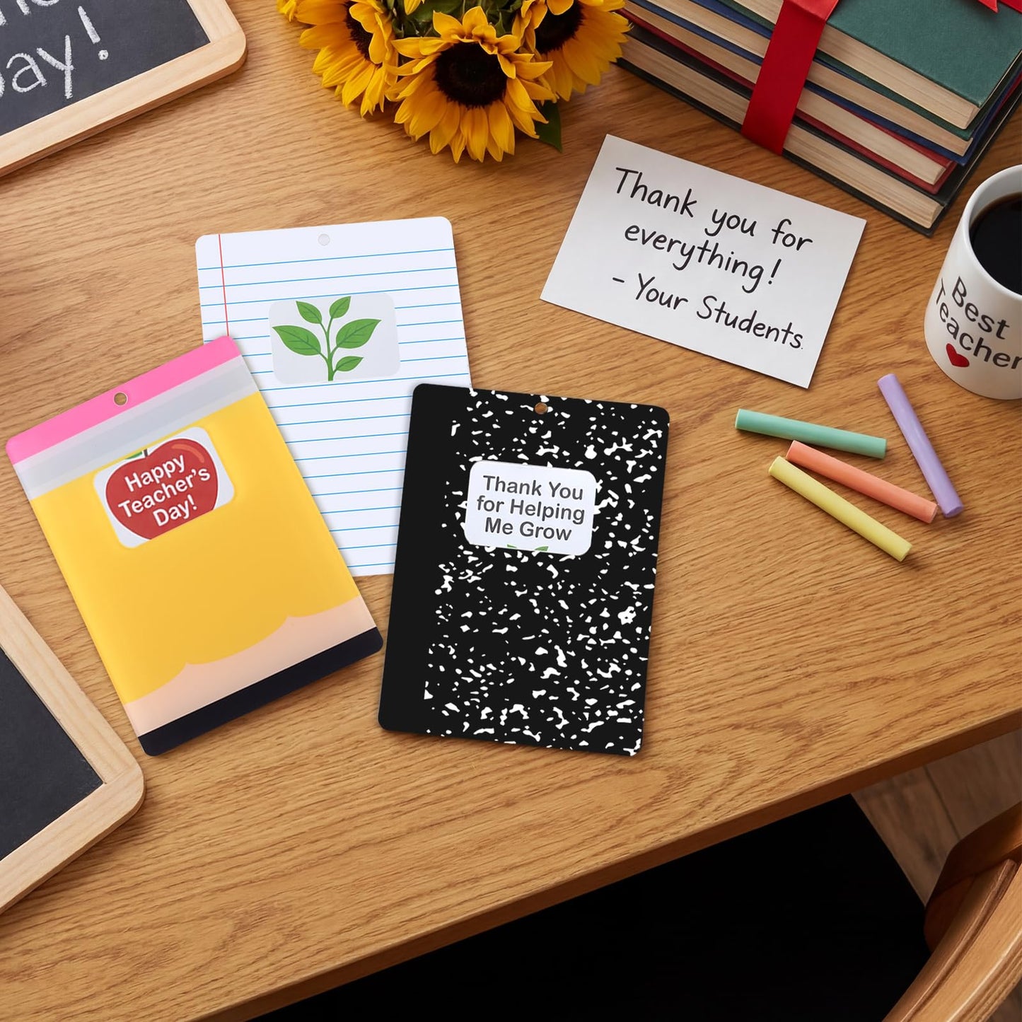 Poola Voidra 6 Pcs Teacher Appreciation Magnetic Gift Card Holder Composition Book Notebook Pencil Acrylic Gift Card Sleeves Thank You Teacher Money Holders for Back to School Appreciation Week