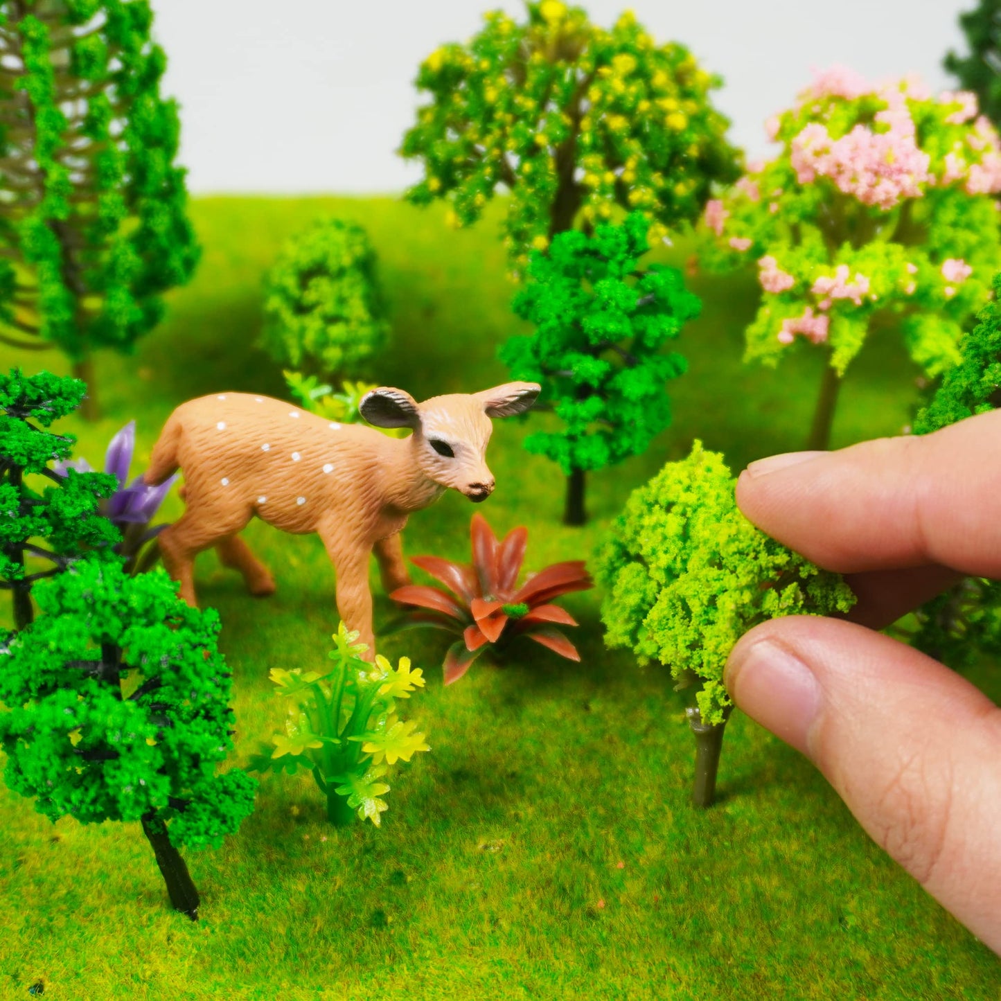 40 PCS Woodland Animals Figures Model Trees 5 Pcs Animal and 35 Pcs Mixed Plastic Trees Forest for Woodland Cake Toppers Decorations Birthday