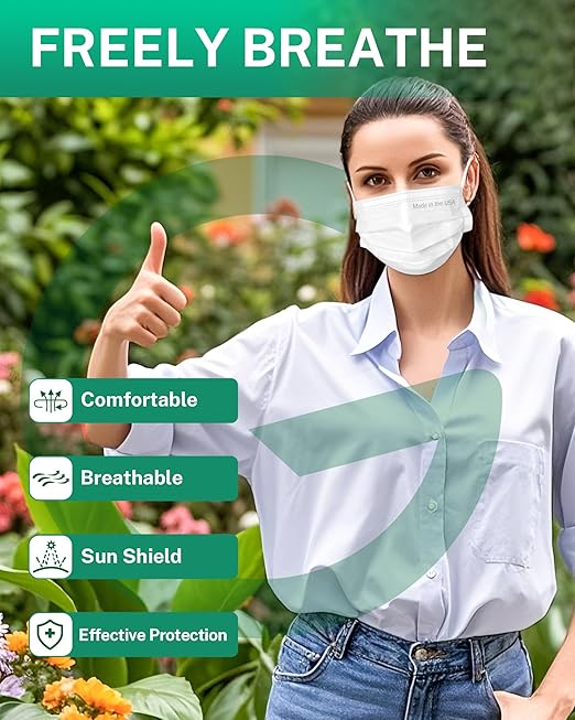 Disposable Face Masks Made in USA, 4 Ply for Families, Students, Breathable All-Day Wear & Safety, FSA HSA Eligible, ASTM Level 3 Medical Grade, 50 Pack, Crimson White Glow