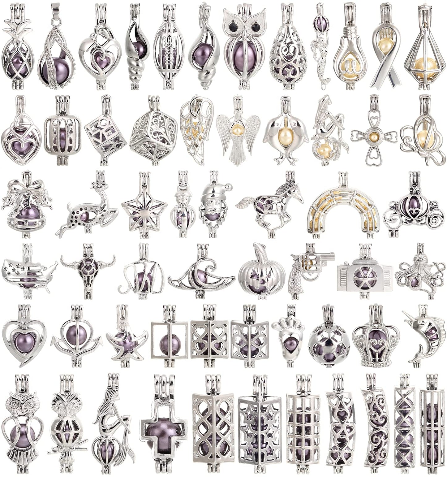 Vie jeune Mixed Pearl Cage Locket Pendants Set, Essential Oil Diffuser DIY Necklace Bracelet Jewelry Making Craft, Bulk Beads Aromatherapy Diffuser Charms Gifts for Women (Random 20pcs Dull Silver)