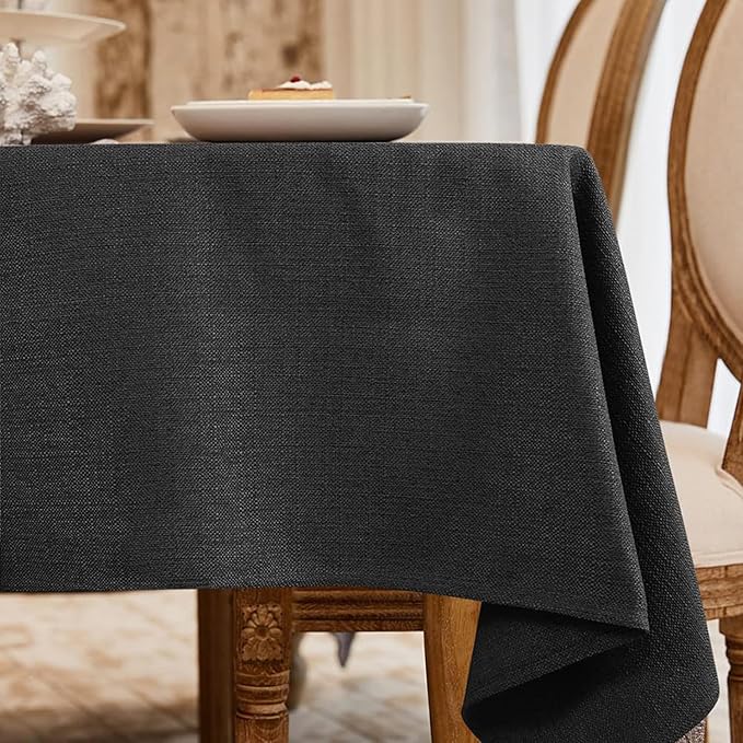 BALCONY & FALCON Small Square Tablecloth Washable Wrinkle Resistant and Water Proof Table Cloth Decorative Linen Tablecloths for Bedside End Table Bedroom Nightstand (Black, 35x35)