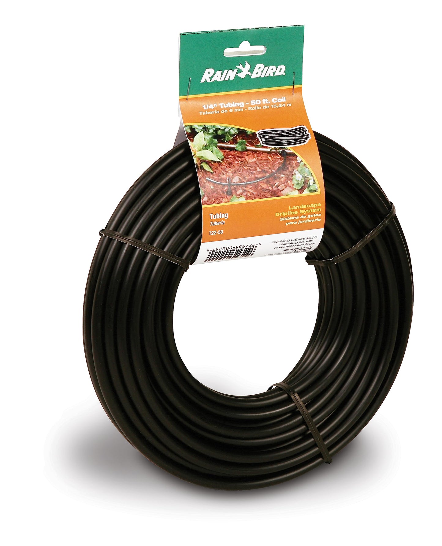 Rain Bird T22-50S Drip Irrigation 1/4" Blank Distribution Tubing, 50' Roll, Black