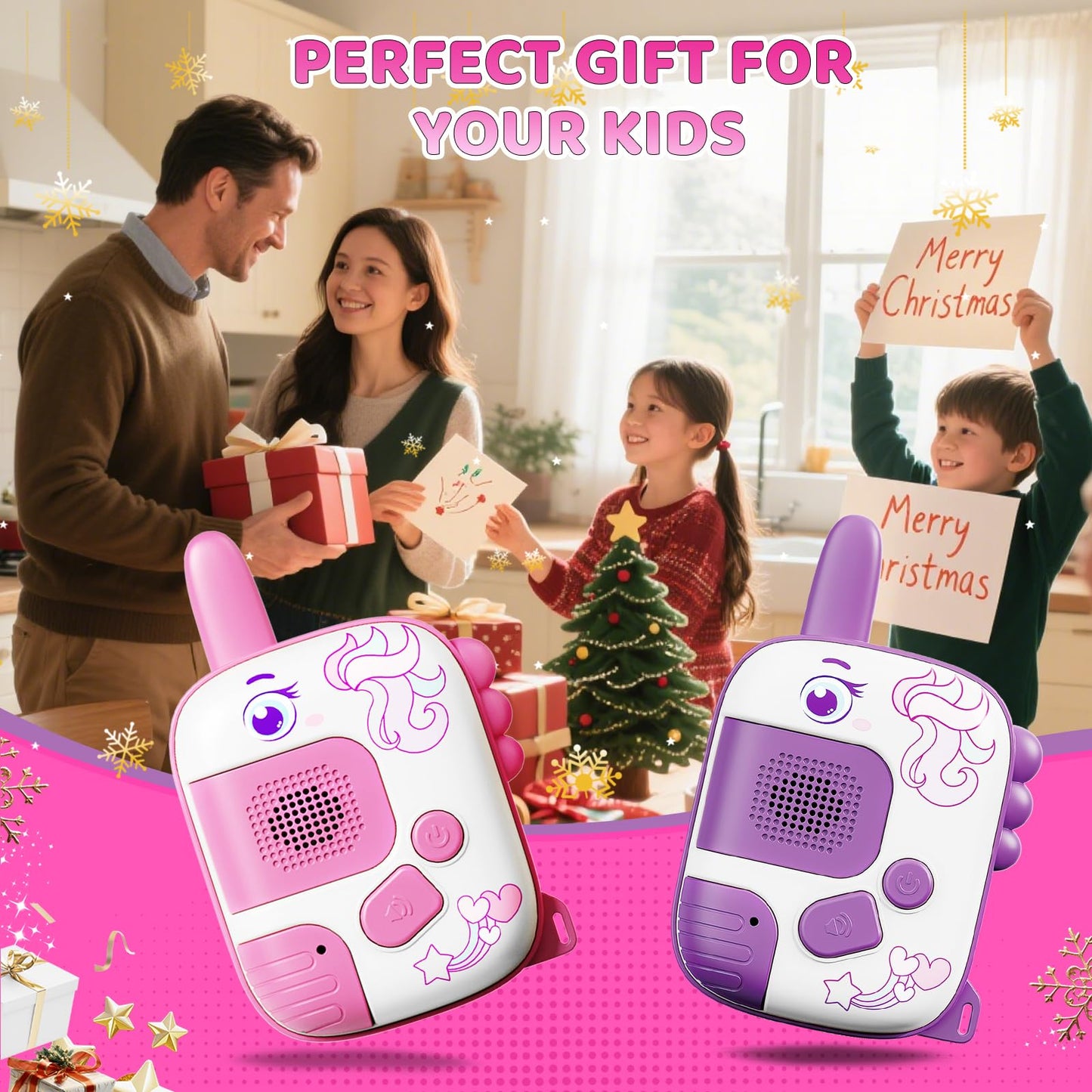 Walkie Talkies for Kids Ages 3-9 - 2 Pack Outdoor Adventure Toys with 1000ft Range,Unicorn Toys Birthday Gifts for 4 5 6 7 8 Year Old Girls Easter Gifts