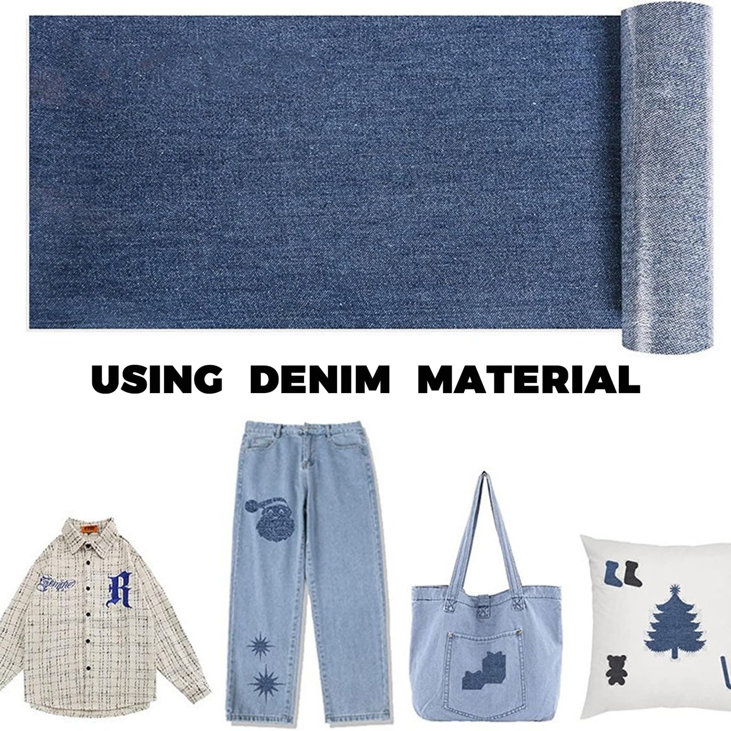 5-Color Iron-On Denim Patch Rolls (5/10 Rolls) – Fabric Repair Patches for Clothing, Self-Adhesive Iron-On Jeans Patches, DIY Sewing & Mending Tape (10 Rolls)