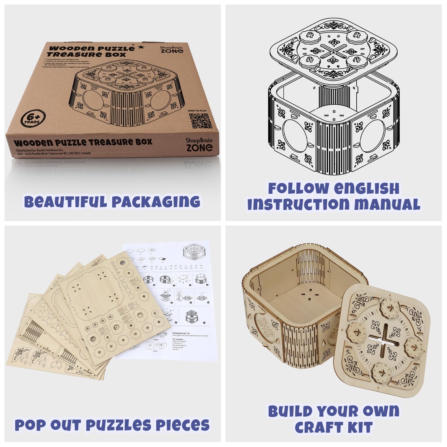 3D Wooden Puzzle Treasure Box Kit with Working Combination Lock and Secret Compartment, Laser-Cut Mechanical Model Craft, DIY Brain Teaser Gift for Adults, Teens and Kids Ages 6 and Up
