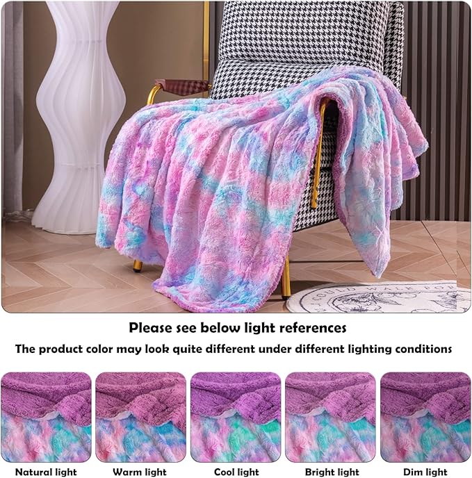 NEWCOSPLAY Super Soft Faux Fur Blanket Twin Size Purple Rainbow Sherpa Fuzzy Plush Warm Blanket for Sofa Bed (Purple Rainbow, Twin(60"x80"))