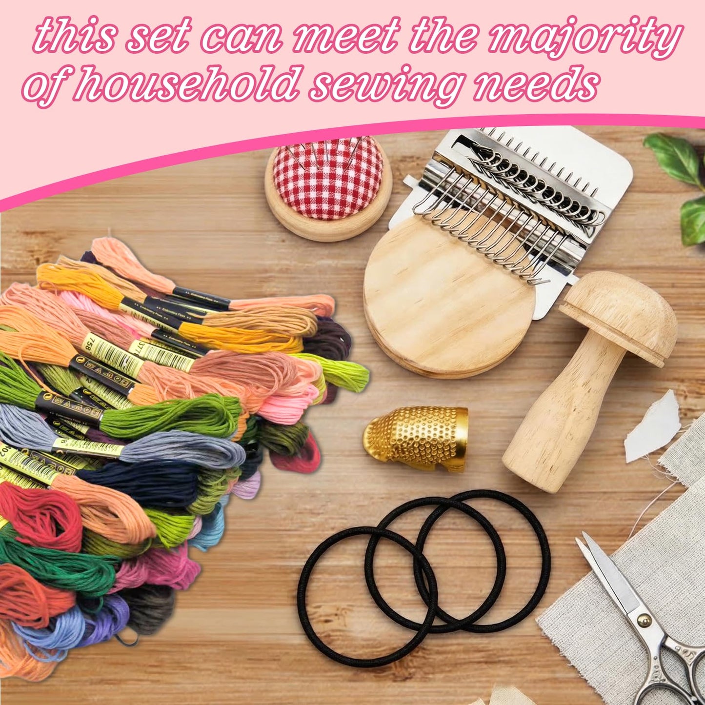 Mini Darning Mushroom for Socks 14 Hooks Small Speedweve Style Weaving Darning Loom with Knit Patch Kit Patch Maker Large Eye Needles 100 Colors Thread for Handcraft DIY Weaving Repair Tool