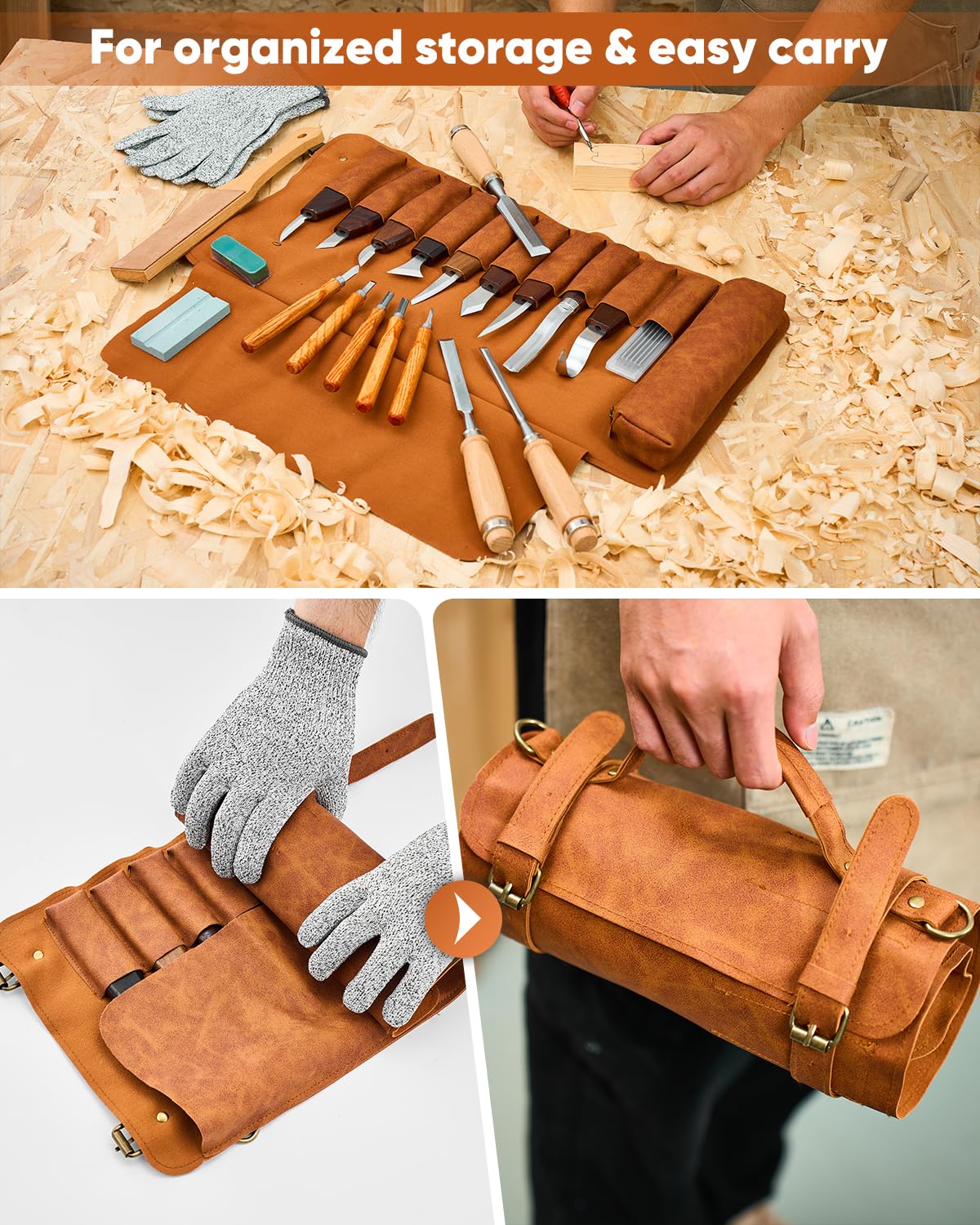 SakerNeo Deluxe Wood Carving Kit, 25 Piece Wood Carving Tools with Thick Leather Storage Bag,Wood Whittling Tools -Ideal Woodworking Tools and Hobbies for Beginners Enthusiasts Gift DIY