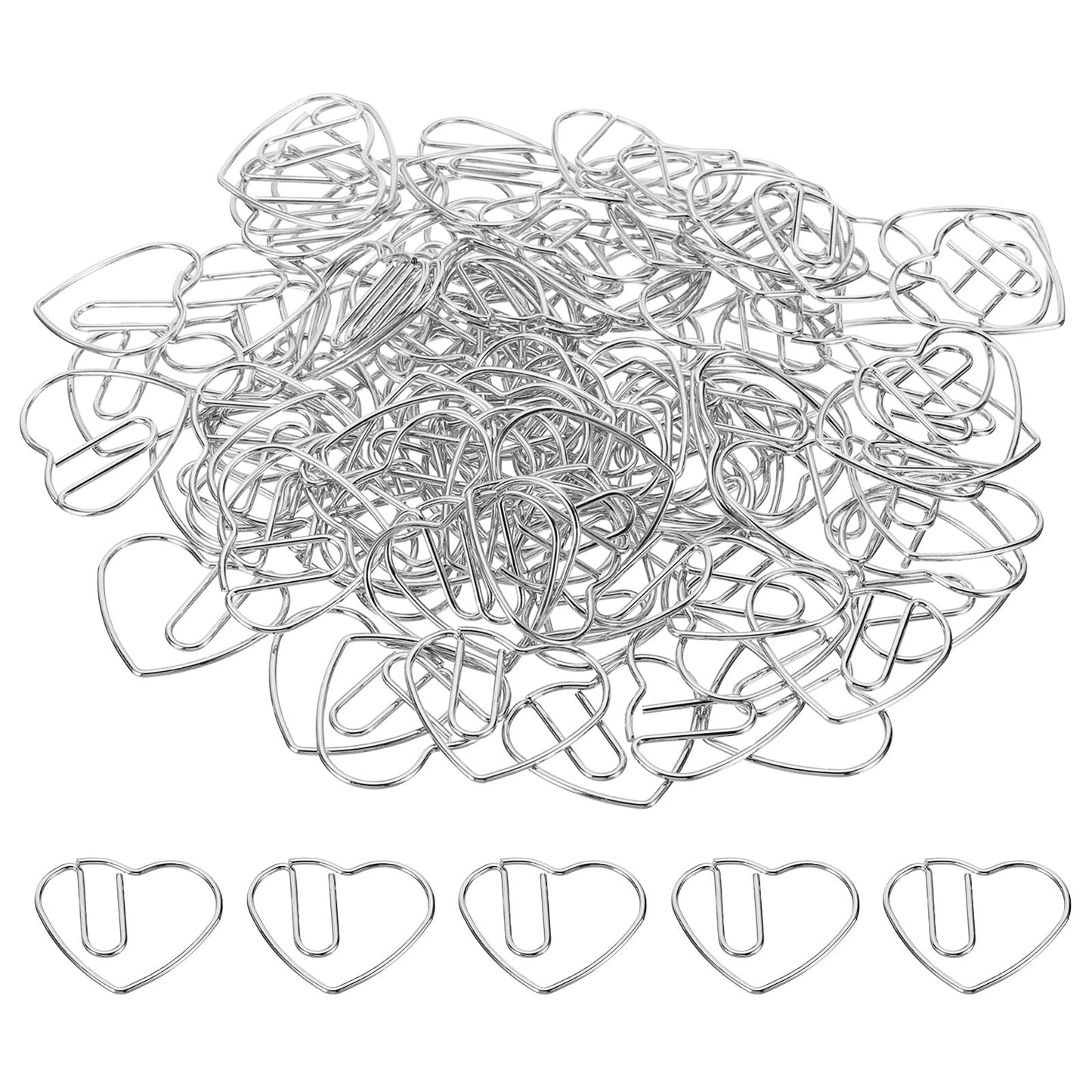 MECCANIXITY Paper Clip Heart-Shaped Cute Decorative Fun Clips Bookmarks 1.1 Inch Silver Tone for Organize Office Home, Pack of 100