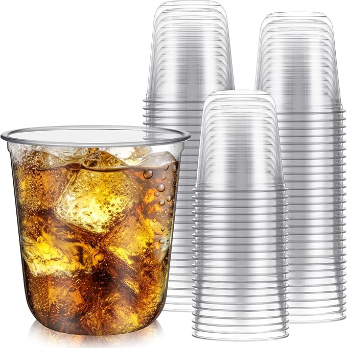 Disposable Stemless Glasses 12oz Crystal Plastic Wine Glasses Clear Classic Pet Cup for Meeting Weddings Birthdays Cocktail Christmas Party Supplies(Clear,100 Pcs)