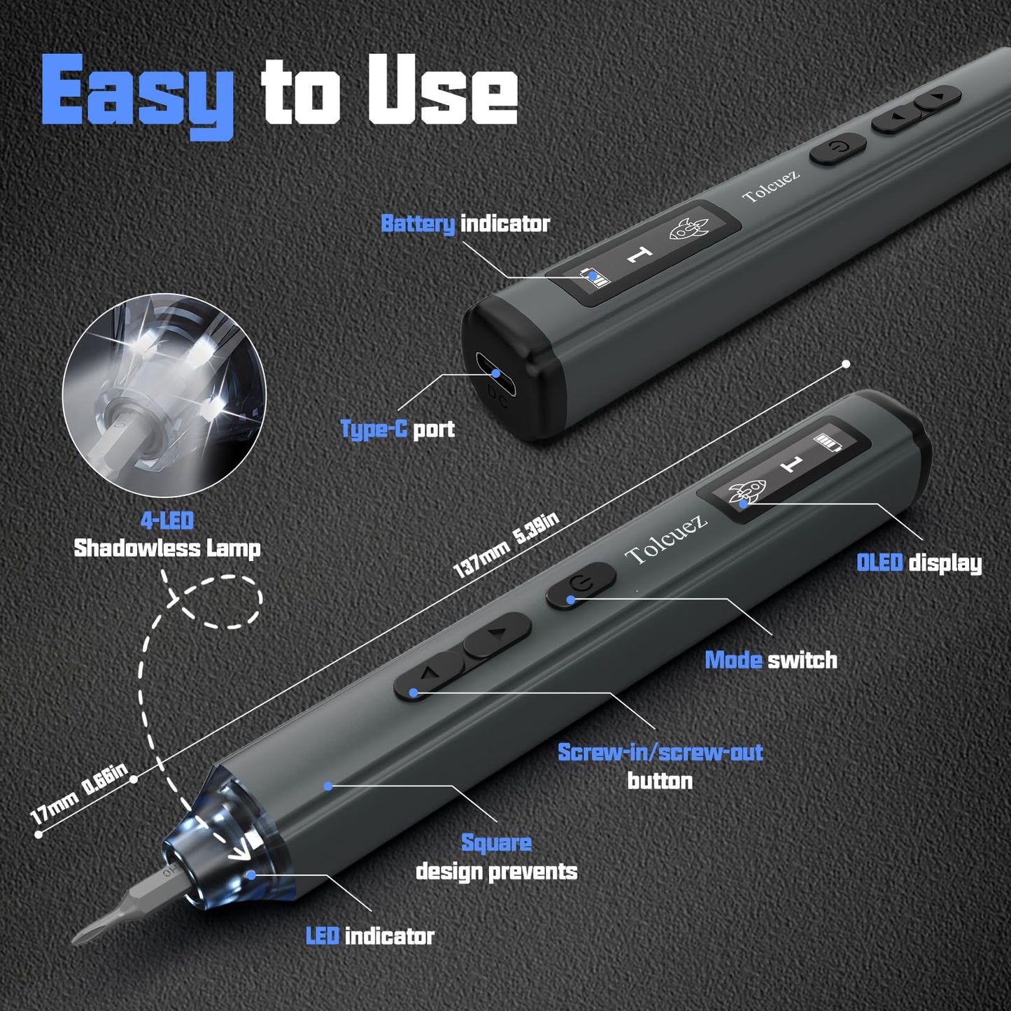 Mini Electric Screwdriver Set,Max 0.5N.m Power Screwdriver,5 Torque Settings & 60 Magnetic Bits,Precision Mini Screwdriver Set,Rechargeable Repair Tool for PC,RC Car,Laptop & iPhone
