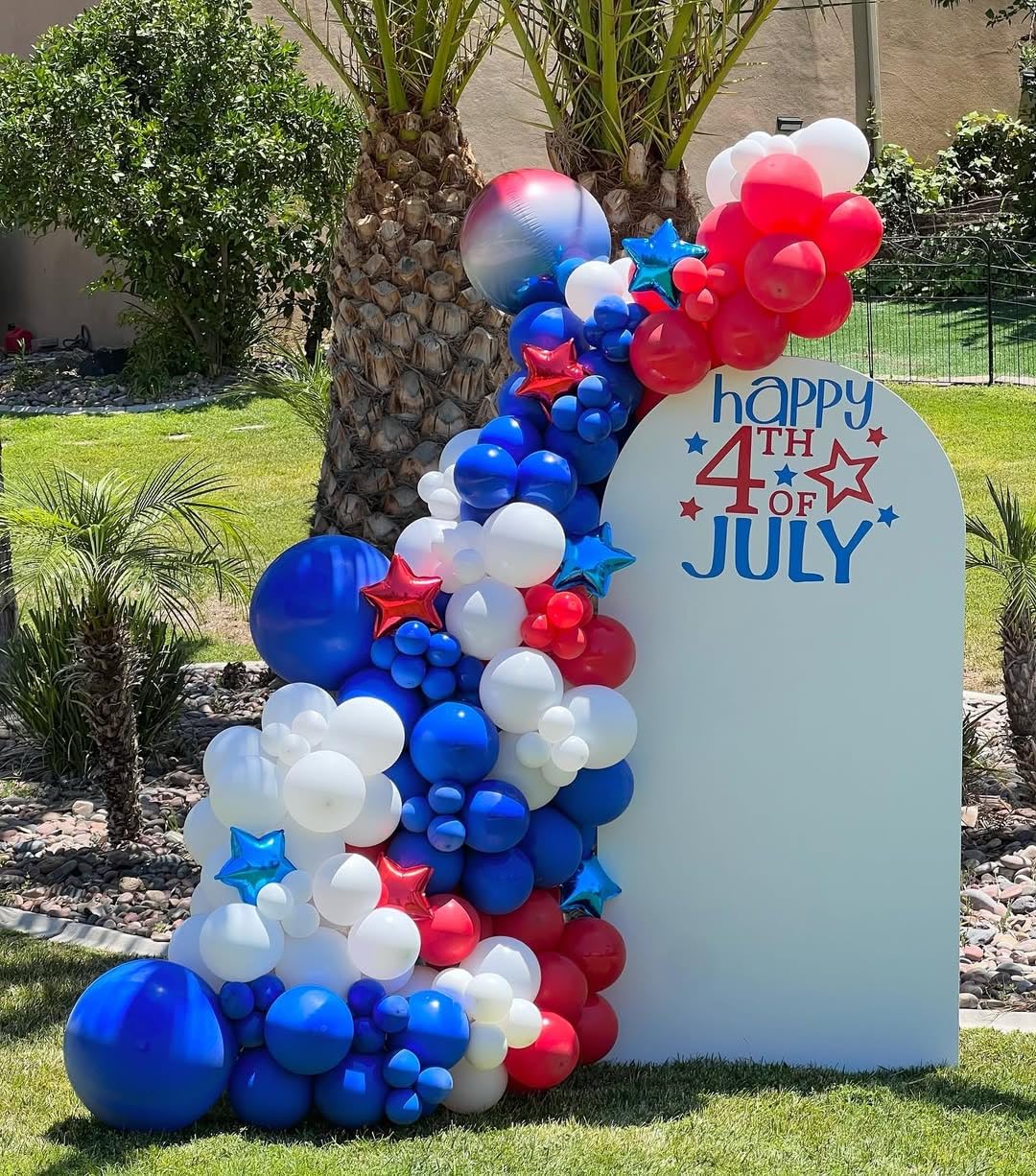 ADOINBY Red White and Blue Balloon Arch Kit, 140Pcs Explosion Star Red White Blue Balloon Garland kit Different Size Balloons for 4th of July Anniversary Birthday Independence Day Party Decorations