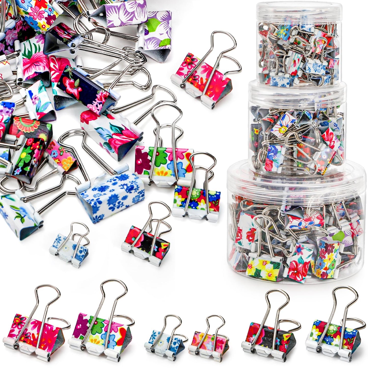 Fasmov 148 Pcs Cute Binder Clips with 3 Sizes (Small/Medium/Large), Office Stationery Clips for Organizing Papers, Crafting & DIY Projects, Paper Clamps Perfect for Office, School, and Home Use