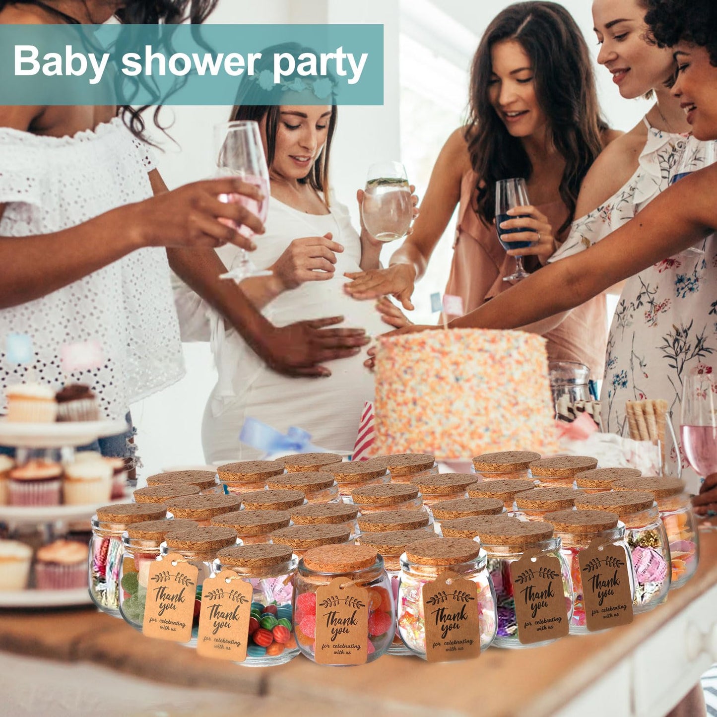 AIXIANG 20 Set 7oz Glass Jars with Cork Lid & Airtight Seal - Rustic Wedding Favors, Baby Shower Gifts, Candy & Spice Storage - Includes Twine, Labels (Multi-Purpose, Eco-Friendly)