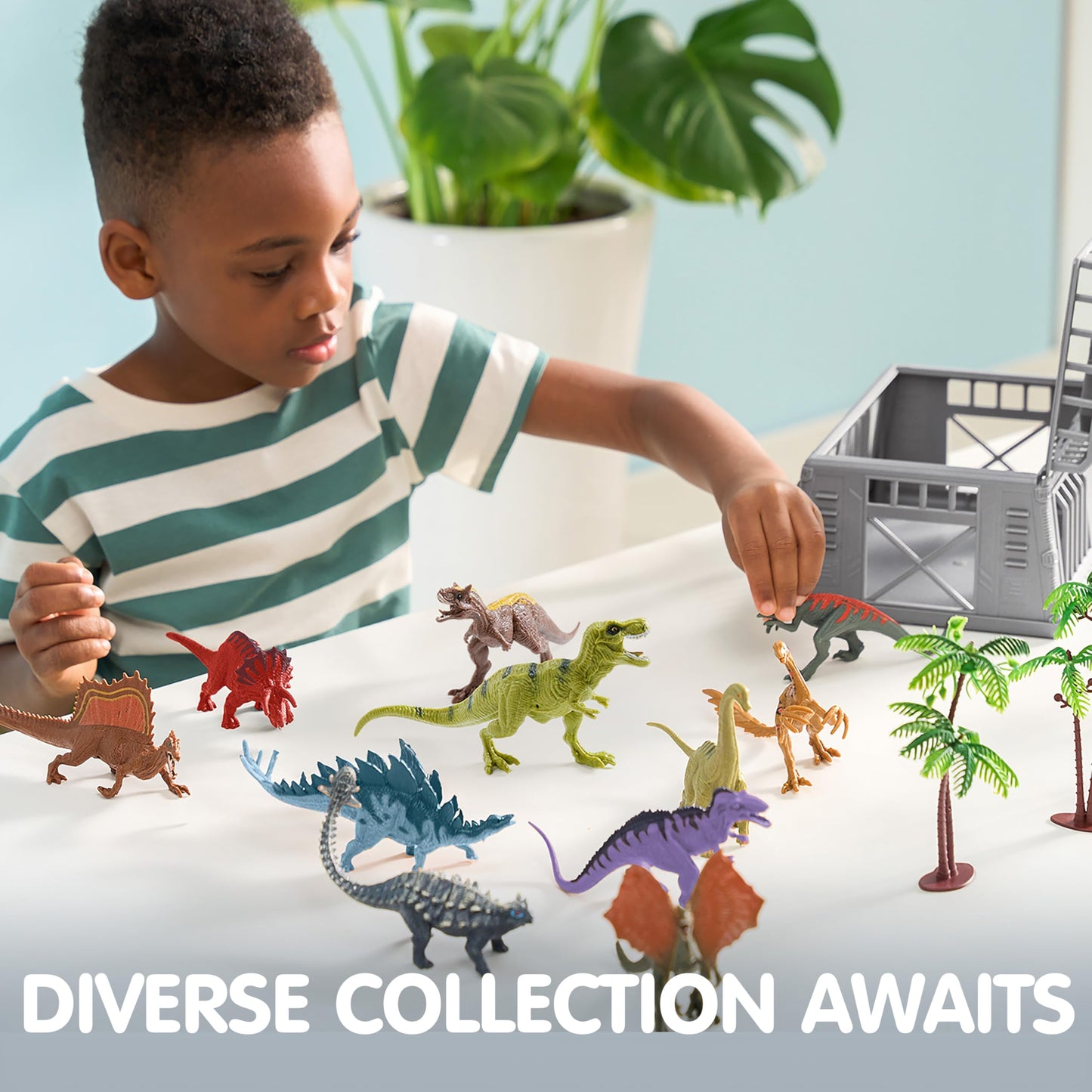 JOYIN Dinosaur Toys with Activity Play Mat & Storage Cage, 17 PCS Realistic Dinosaur Figures & Trees for Toddlers Kids Ages 3-5, Ideal for Boys and Girls Gift