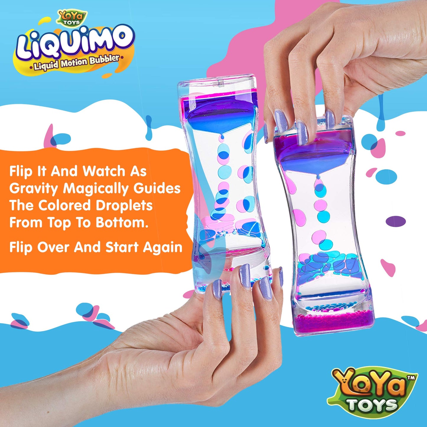 YoYa Toys Liquimo - Liquid Motion Bubbler - 3 Pack - Sensory Fidget Desk Toy for Kids & Adults - Relaxing Hourglass Timer Tubes - Calming Visual Play for School, Home, Office, Stress Relief and Focus