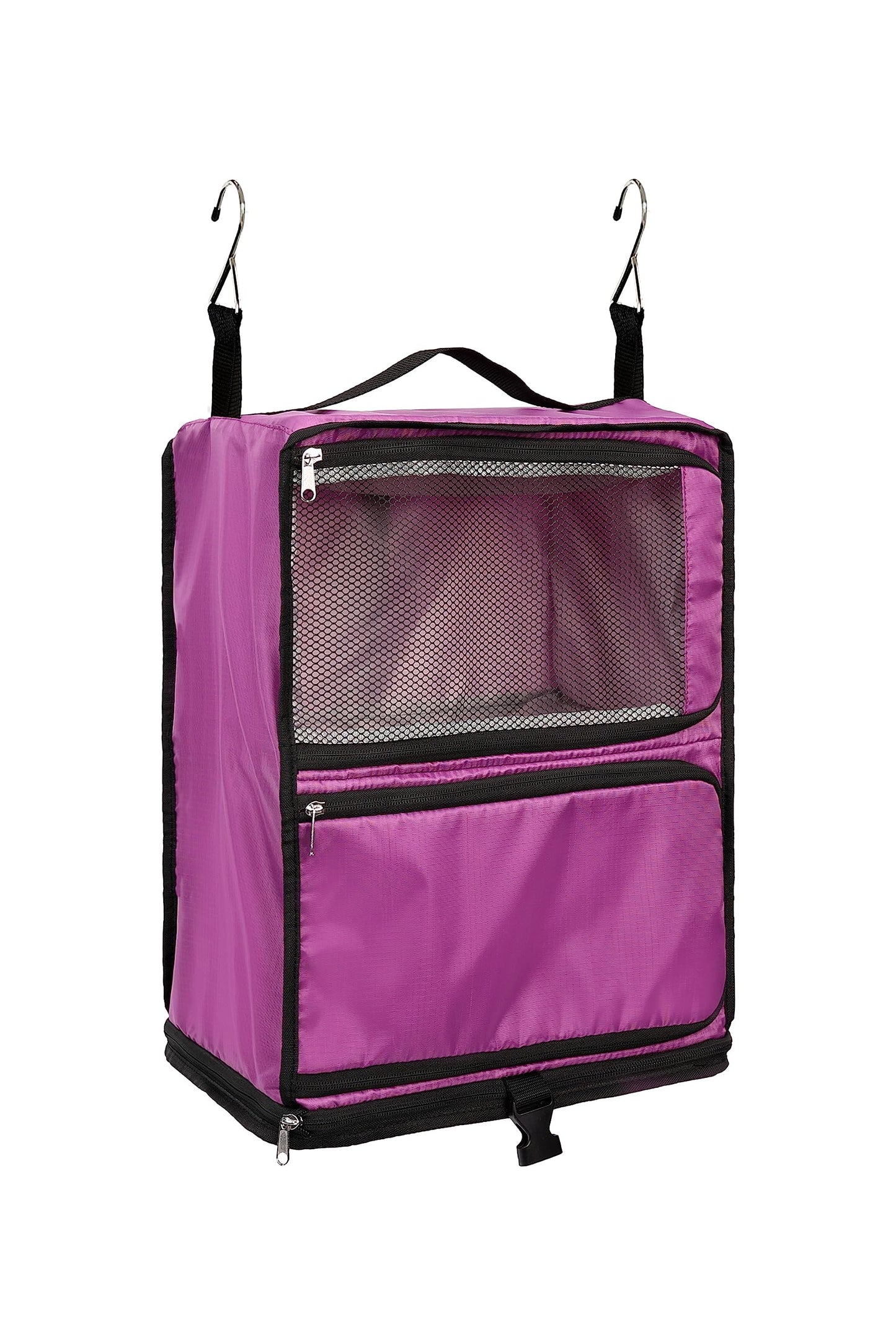 ELEZAY Hanging Packing Cubes Portable Closet 3-Shelf Travel Collapsible Compression Garment Organizer for Carry-on Luggage Suitcase Space Saver Bag X-Large_No Side Pockets, Purple