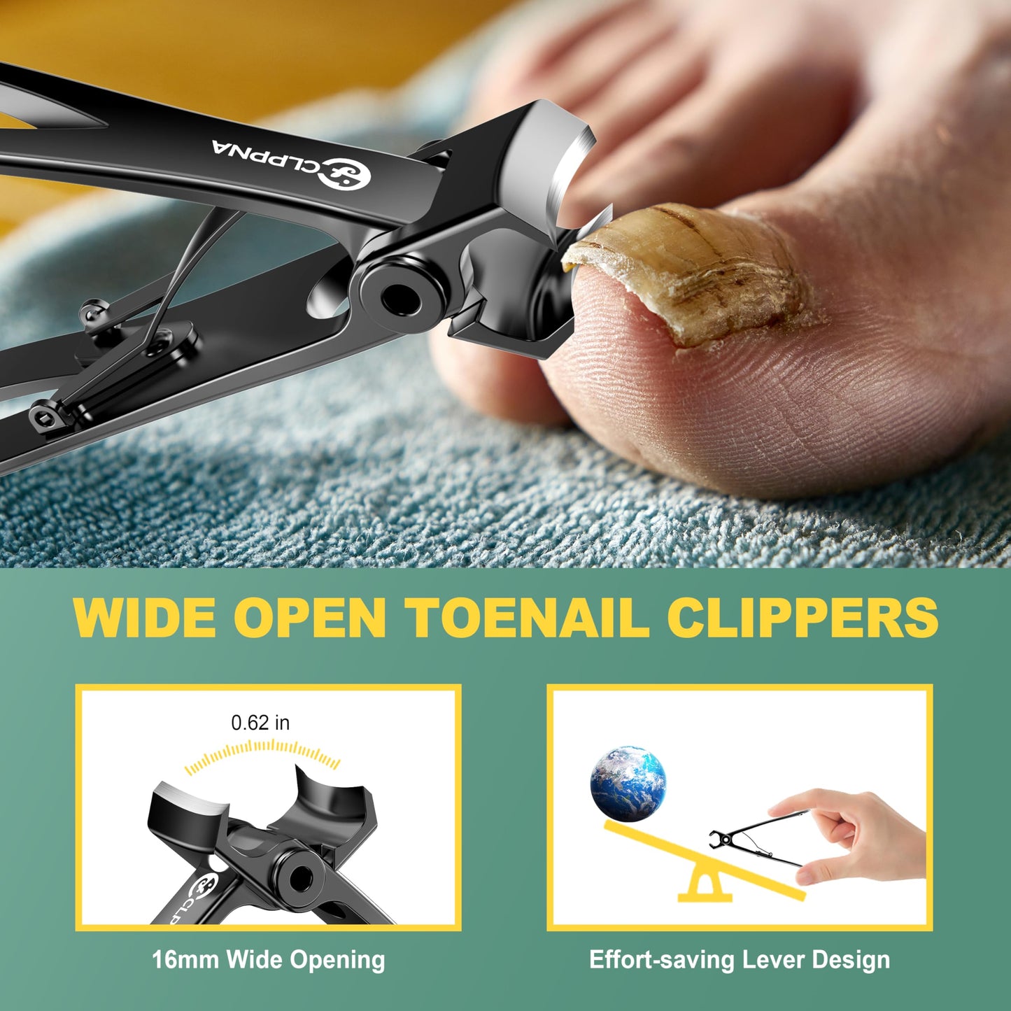Toenail Clippers for Thick Toenails for Seniors, Angled Head Large Toe Nail Clippers Set, Heavy Duty Ingrown Toenail Clippers with Long Handle, Wide Jaw Fingernail Clippers