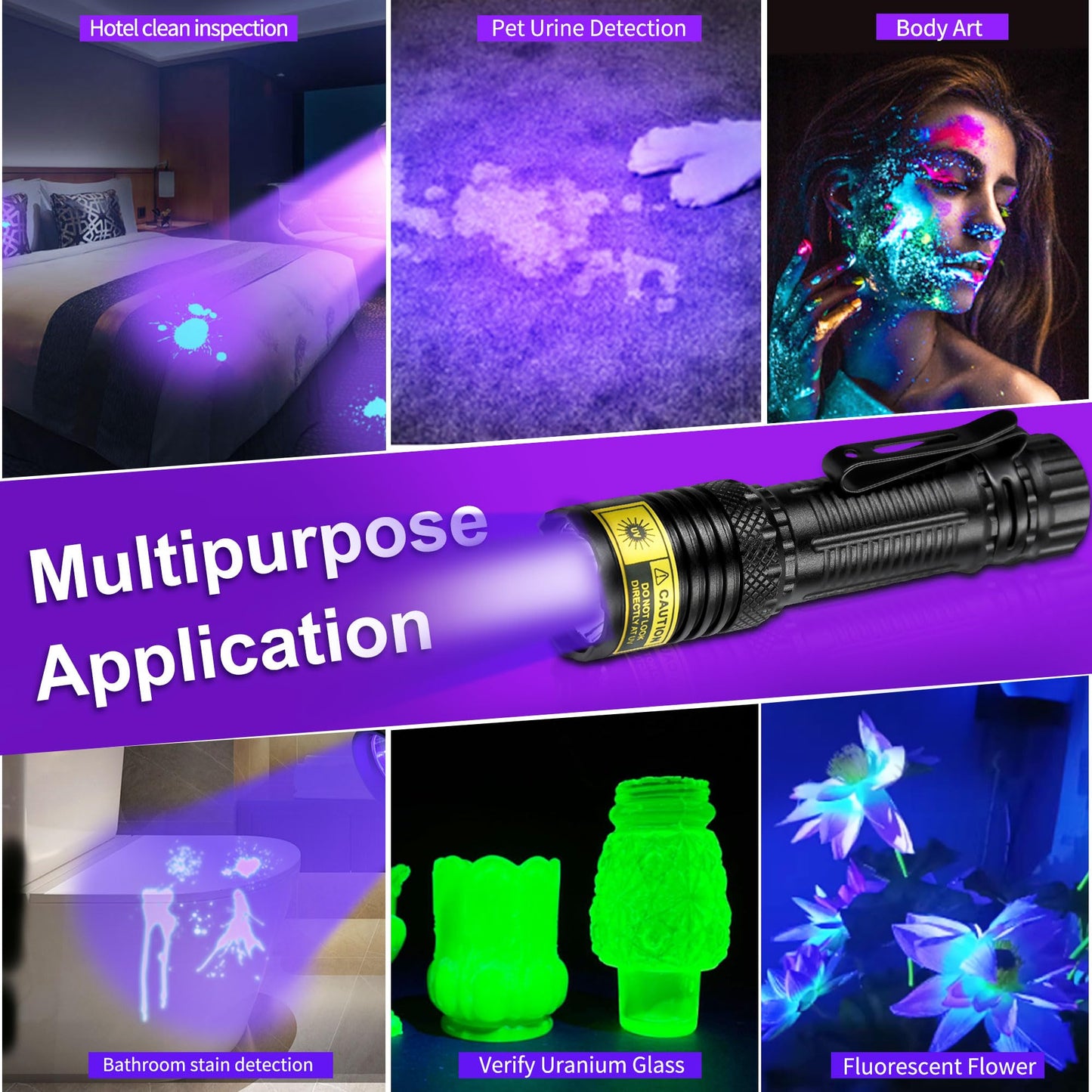 VMTENMV UV Flashlight Black Light, USB-C Rechargeable 395nm Blacklight Mini, Portable Handheld Powerful LED Ultraviolet Lights Flashlights, for Resin Curing, Uranium Glass, Pet Dog Urine Detection