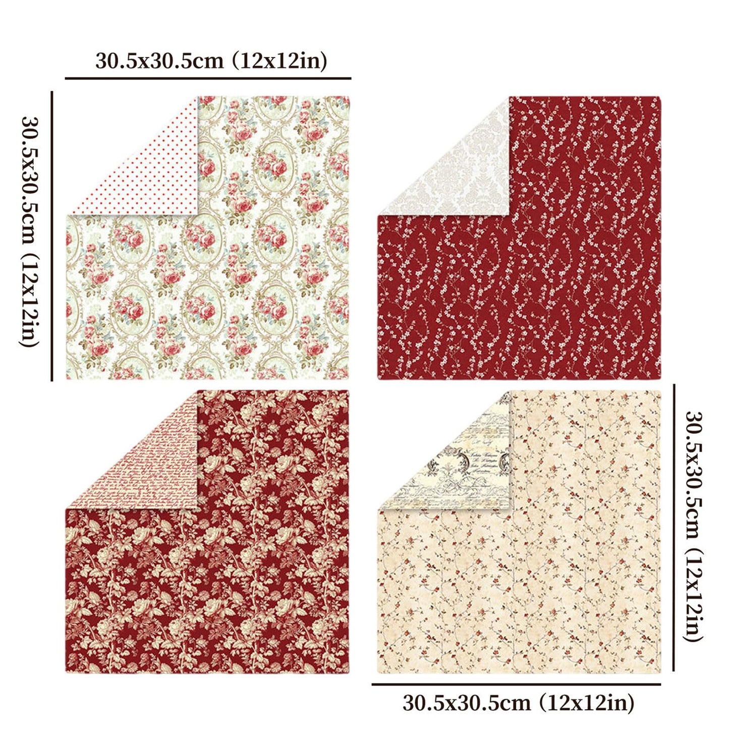 24 Sheets/24 Designs Scrapbook Paper Double Sided Boho Floral decorative craft Pattern Paper for DIY Cards, Junk Journaling, Scrapbooking Supplies and Photo Album Decor (Red-2076, 12x12 Inch)