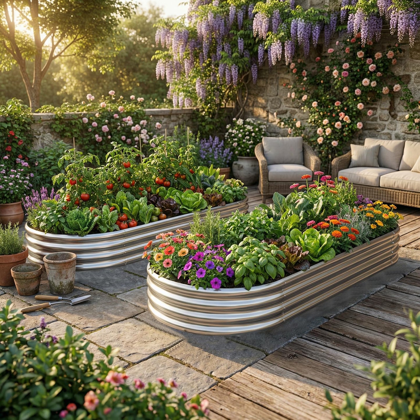 AHEONLAR 2pack 8×4×1ft Raised Garden Bed，Outdoor Galvanized Planter Boxes, Oval Large Metal Raised Garden Beds for Vegetables