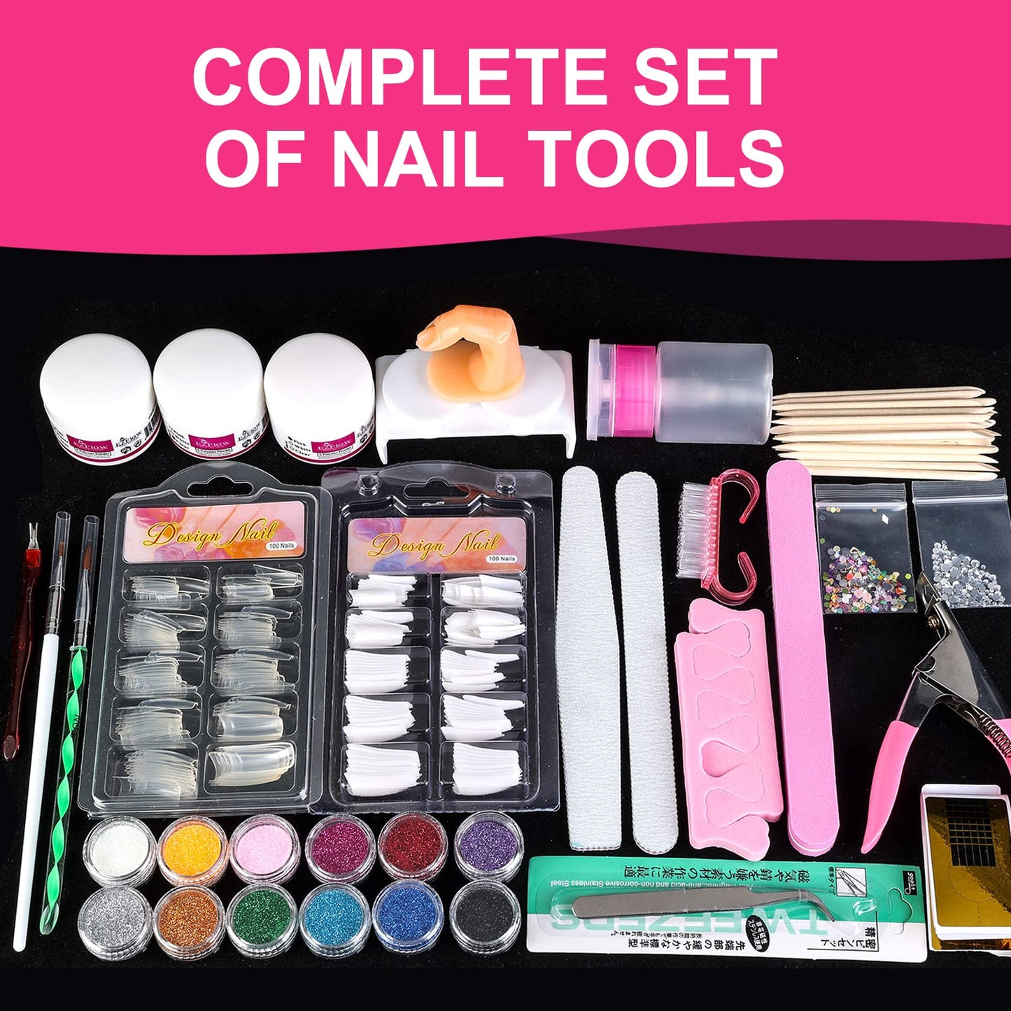 BLIFF Acrylic Nail Kit for Beginners with Everything Professional, 12 Glitter Acrylic Powder Women Nail Art Gifts DIY Decoration Tool