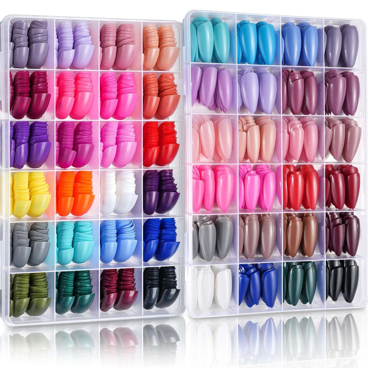 TsMADDTs Press On Nails, Almond Fake Nails and Short Round Fake Nails, 24 Color Glue On Nails