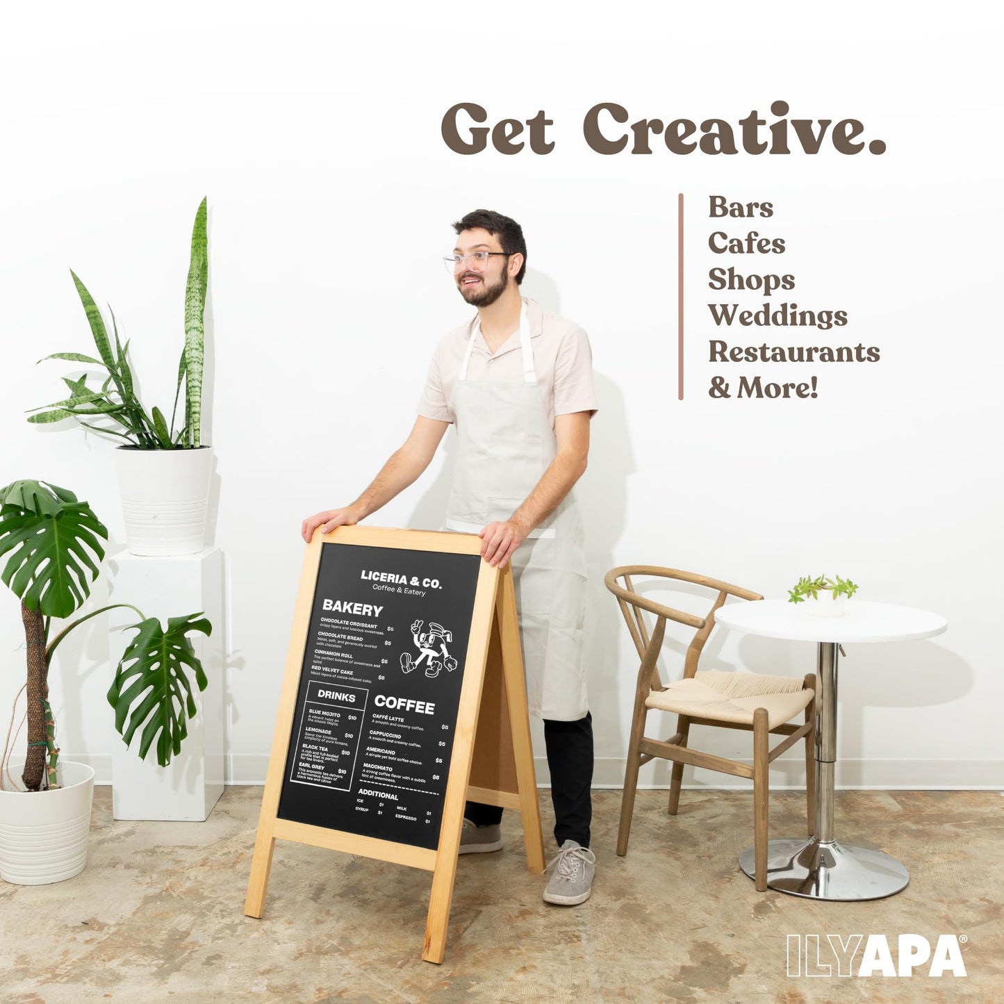 Ilyapa Wooden A-Frame Sign with Eraser & Chalk - 40 x 20 Inches Magnetic Sidewalk Chalkboard – DIY Menu Display for Restaurant, Business Or Wedding