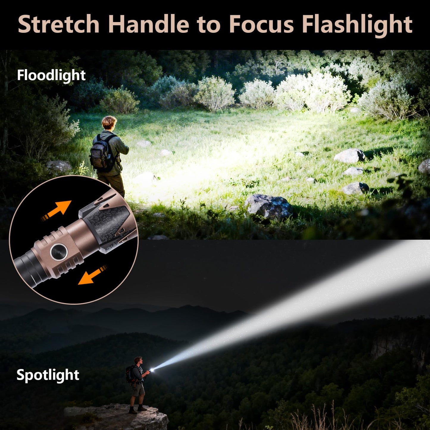 SKYFIRE Rechargeable Flashlight High Lumens with Ignition Lens,5000mAh Fire-Starting Tactical Flashlight,Emergency Survival Gear for Camping Outdoor,6Modes Waterproof Zoomable Small Flash Light