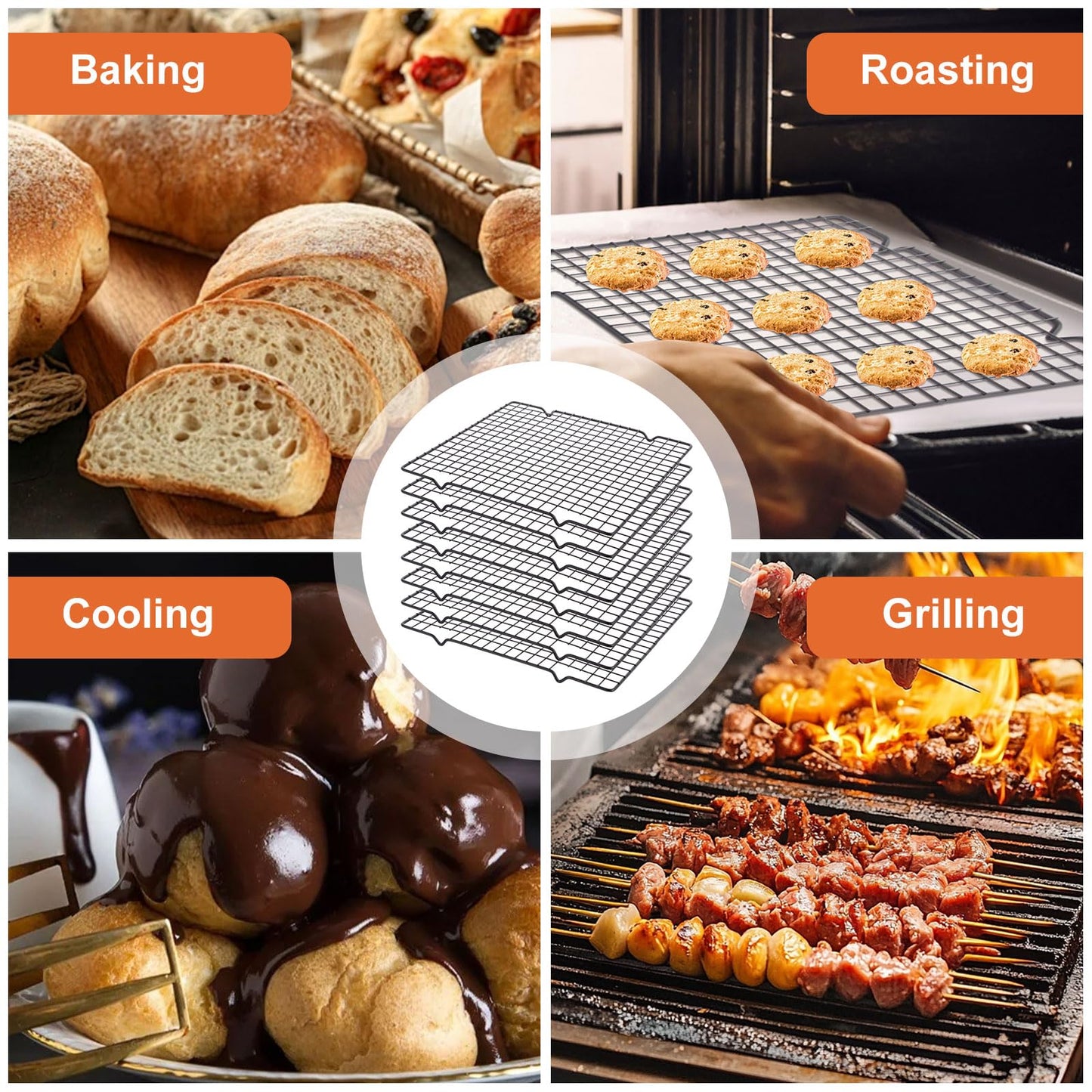 DAJAVE 8 Pack Cooling Racks for Cooking and Baking, 10x11 Inch Wire Rack Baking Rack, Heavy Duty Baking Rack For Oven Cooking, Roasting, Grilling Drying(Black)