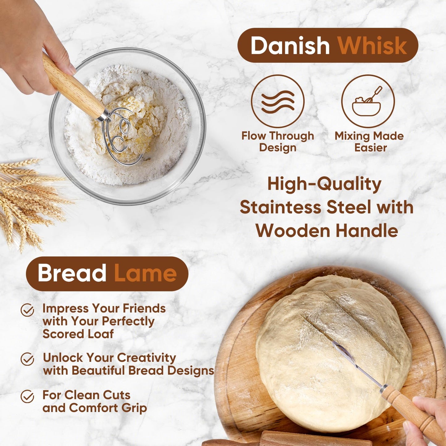 Yiczc Bread Proofing Basket Set, Round 9" & Oval 10" Sourdough Proofing Basket for Bread Making Tools and Supplies, Sourdough Bread Baking Supplies, Ideal Basket Gift Set for Artisan Bakers