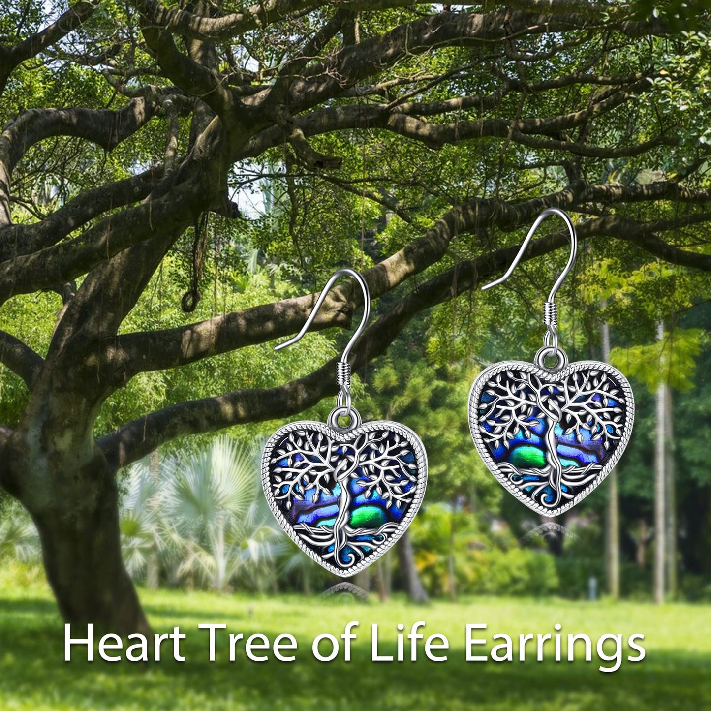 ONEFINITY Heart Tree of Life Earrings Sterling Silver Abalone Shell Tree of Life Dangle Drop Earring for Women Jewelry