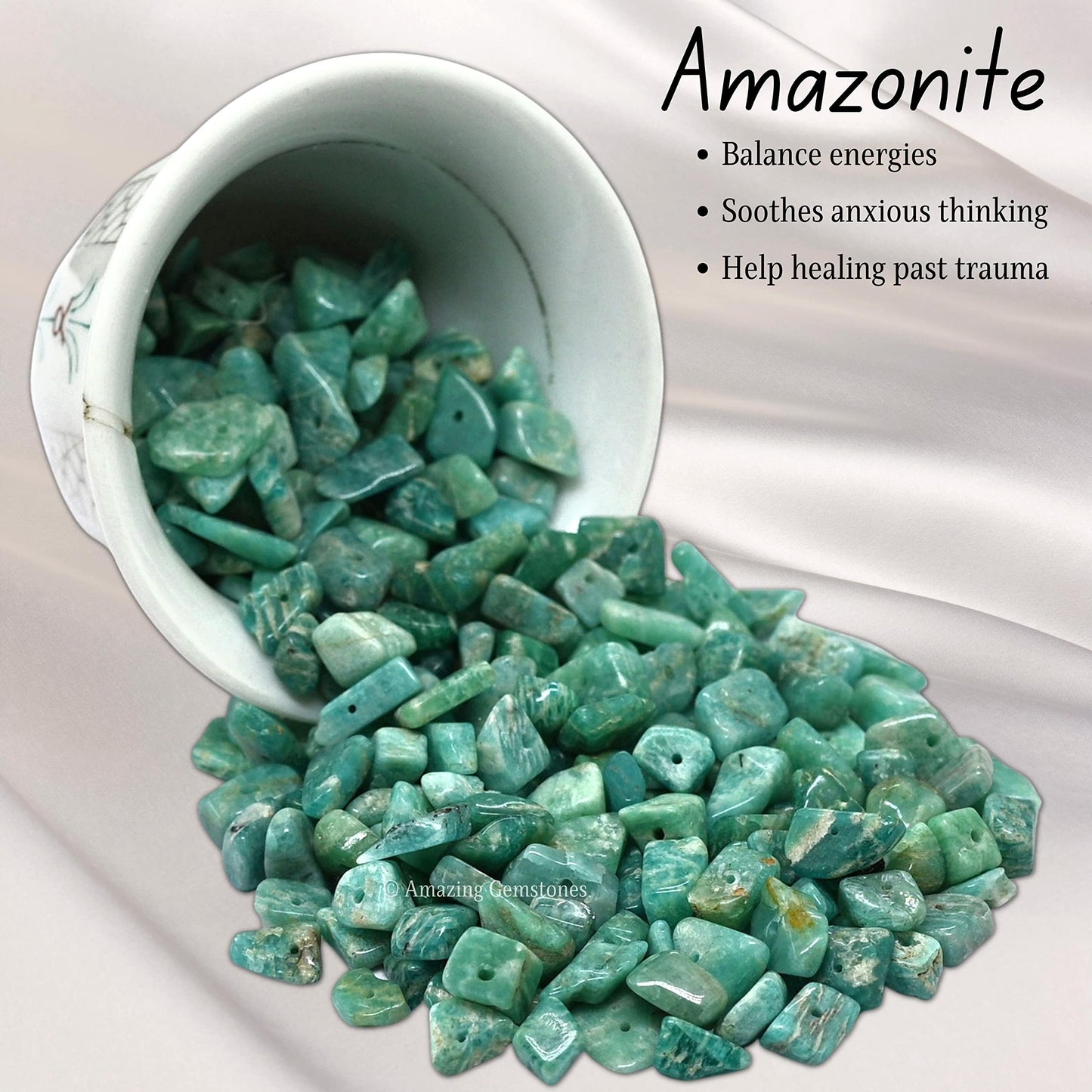Amazonite Pre Drilled Natural Crystals Crushed Chips Beads for Jewelry Making, DIY Handmade Healing Crystals (25 Inch Strand)