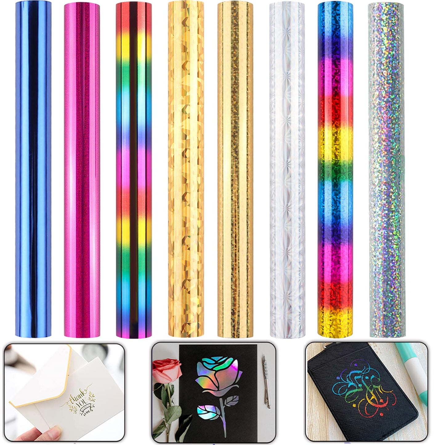 8 Rolls Toner Reactive Foil, 5mx19.3cm/Roll Foil Paper for Toner foiling,Foil by Laser Printer and Laminator Card Making Kit, Hot Stamping Foil Roll for Scrapbooking 7.6inch x 16.4ft