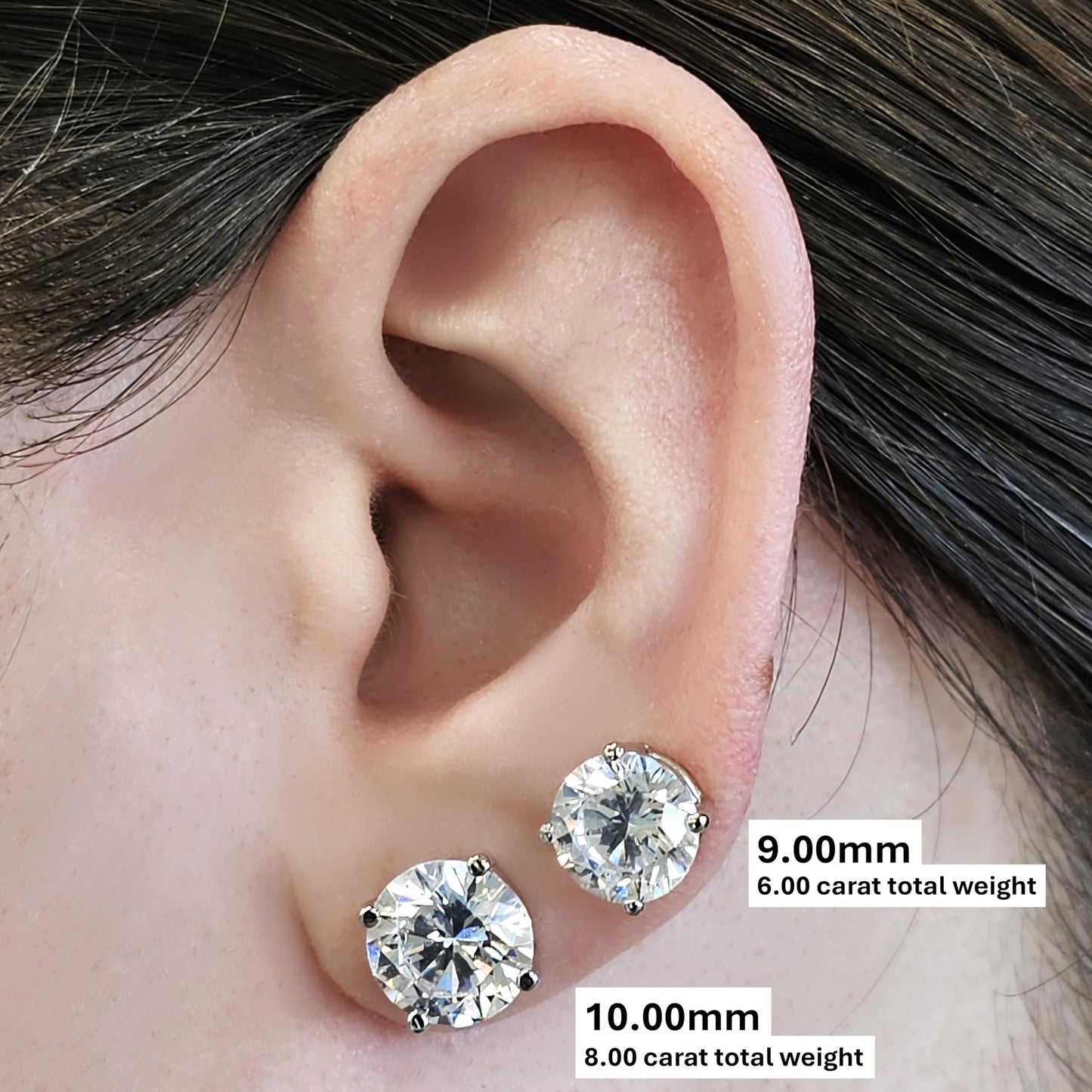 Central Diamond Center 14K Solid Gold Post & Sterling Silver 4 Prong CZ Stud Earrings - Platinum Plated - 10.0mm - 8.00cttw