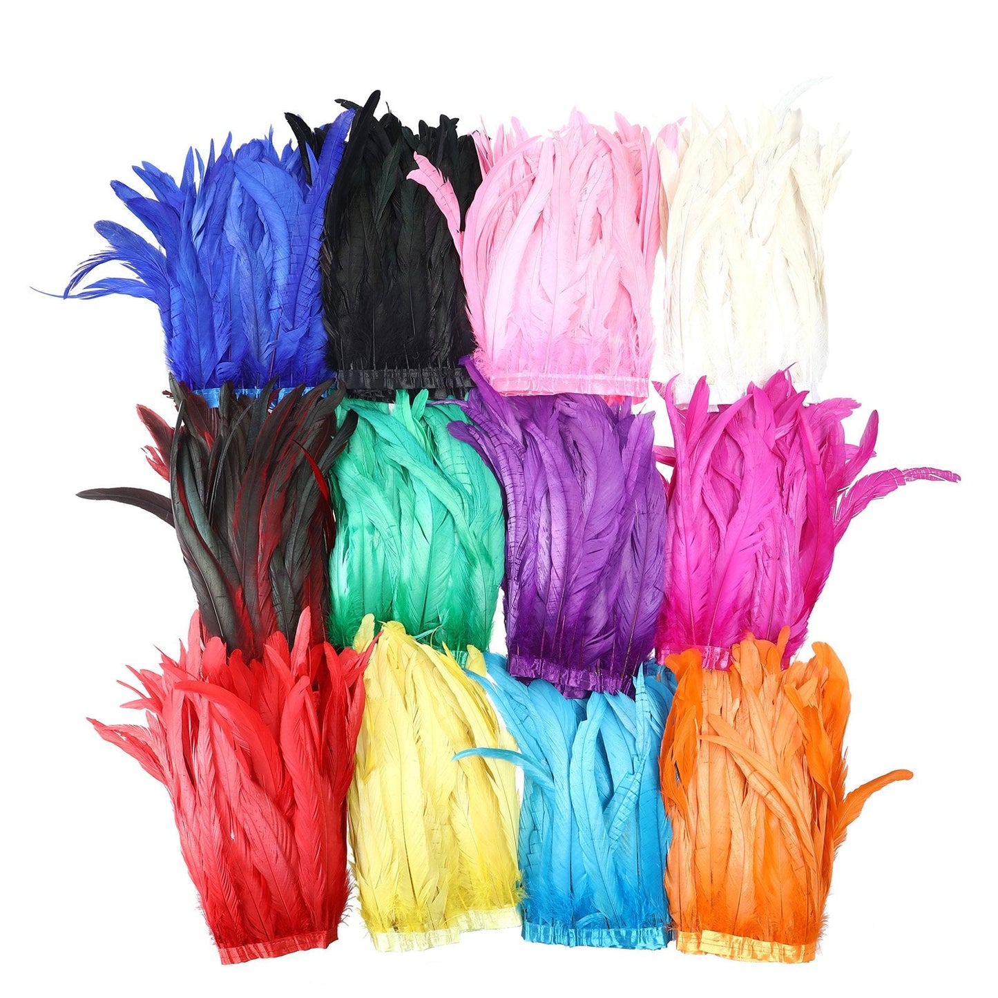 AWAYTR Rooster Hackle Feather Trim 10-12 inches Width for DIY Sewing Crafts Pack of 1 Yard (Red&Black)