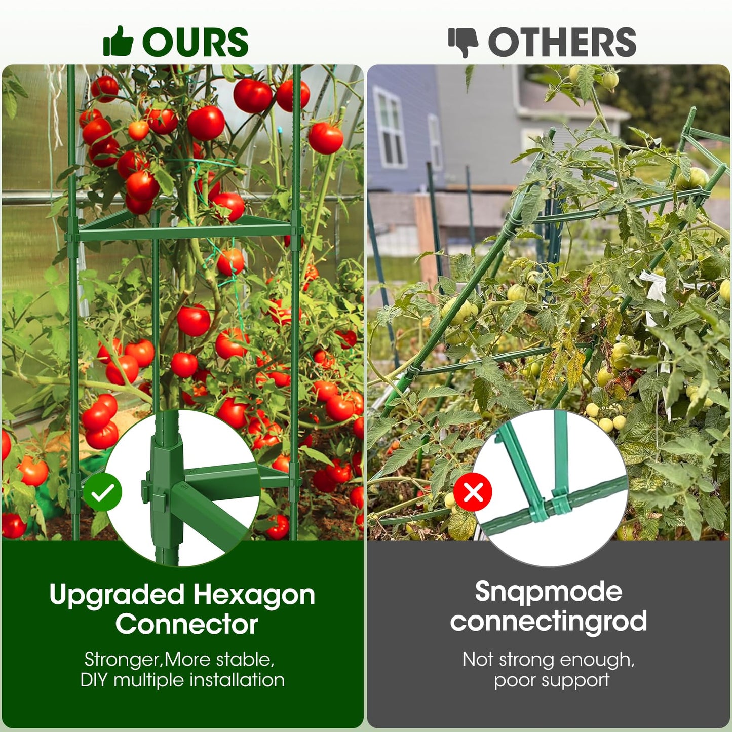 MQHUAYU 3 Pack Tomato Cages for Garden,Up to 51.2Inch Tomato Cage Trellis-Upgraded Hexagon Connector,Heavy Duty Adjustable Tomato Stake Support for Raised Garden Bed